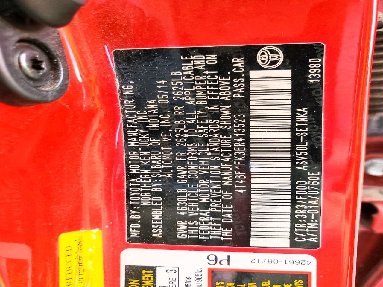 2014 Toyota Camry Le Red vin: 4T4BF1FK3ER413523