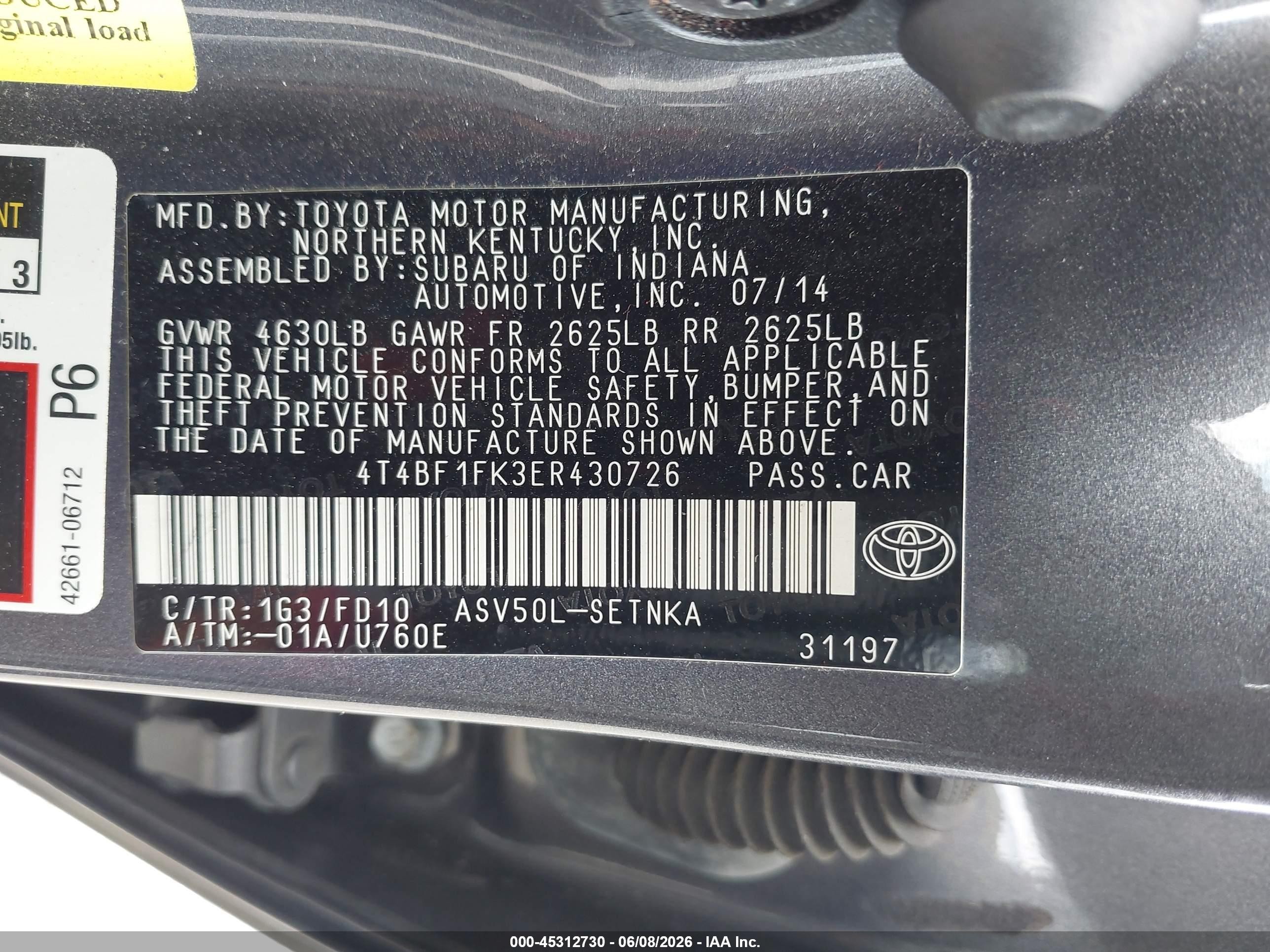 2014 Toyota Camry Le Gray vin: 4T4BF1FK3ER430726