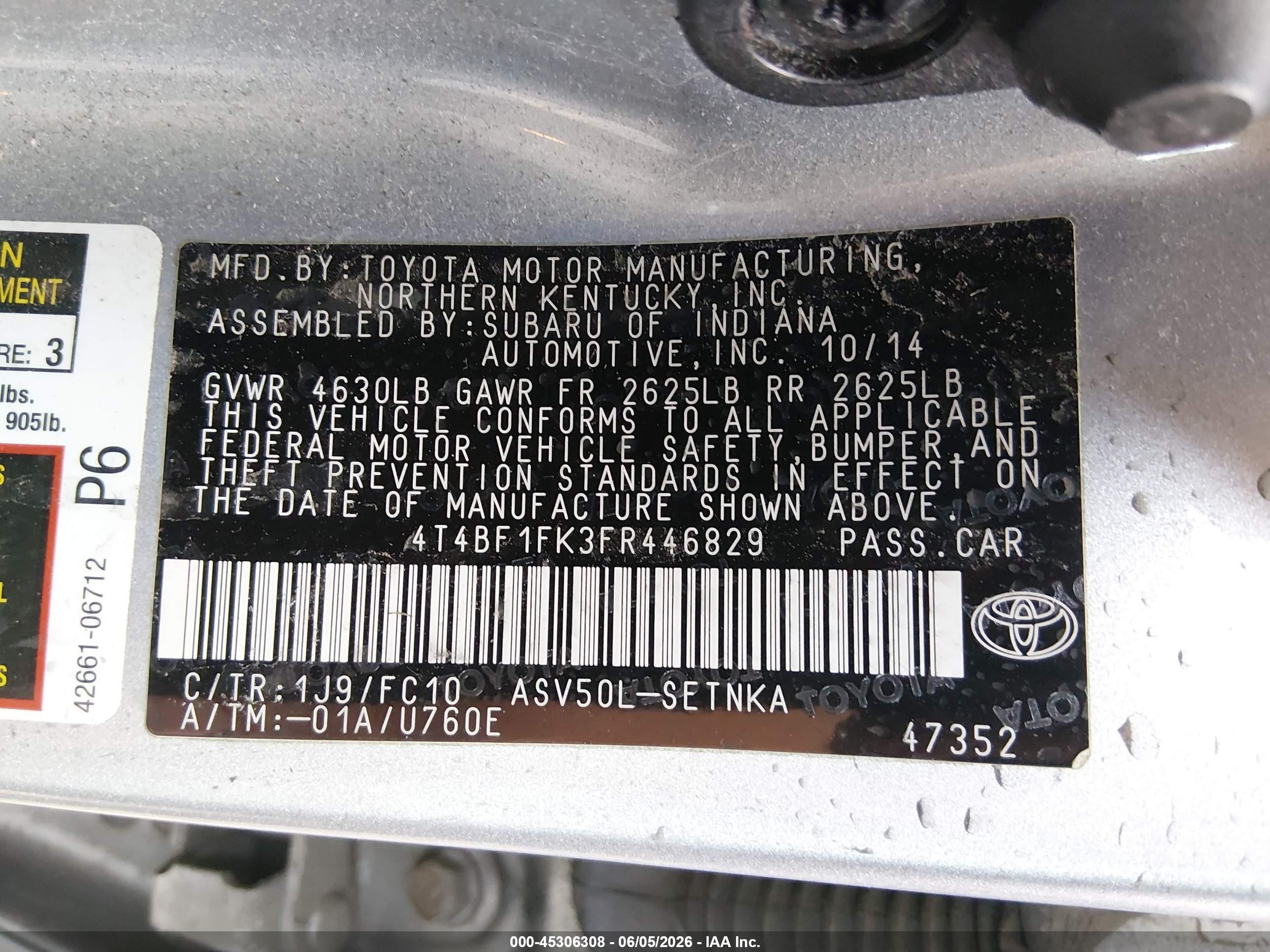 2015 Toyota Camry Le Silver vin: 4T4BF1FK3FR446829