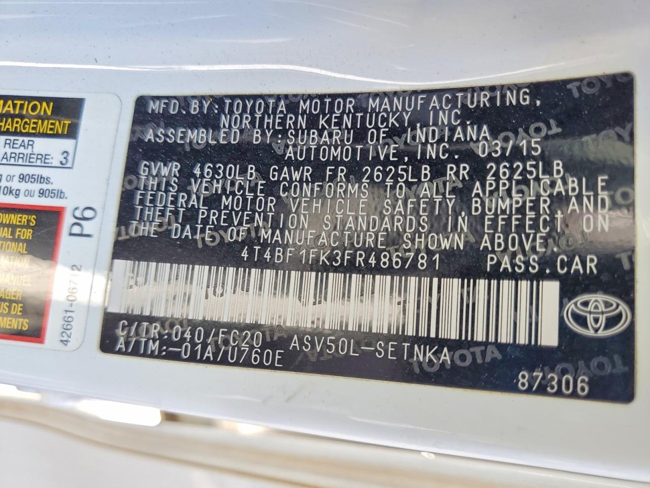 2015 Toyota Camry Le White vin: 4T4BF1FK3FR486781