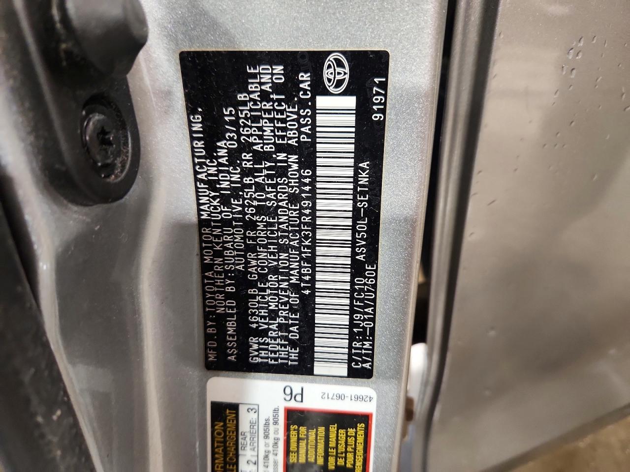 2015 Toyota Camry Le Silver vin: 4T4BF1FK3FR491446