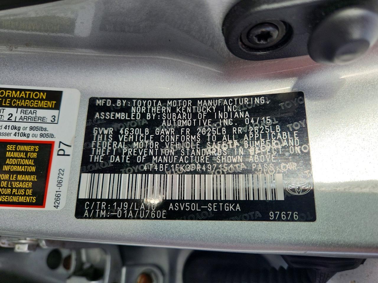 2015 Toyota Camry Xle Серый vin: 4T4BF1FK3FR497151