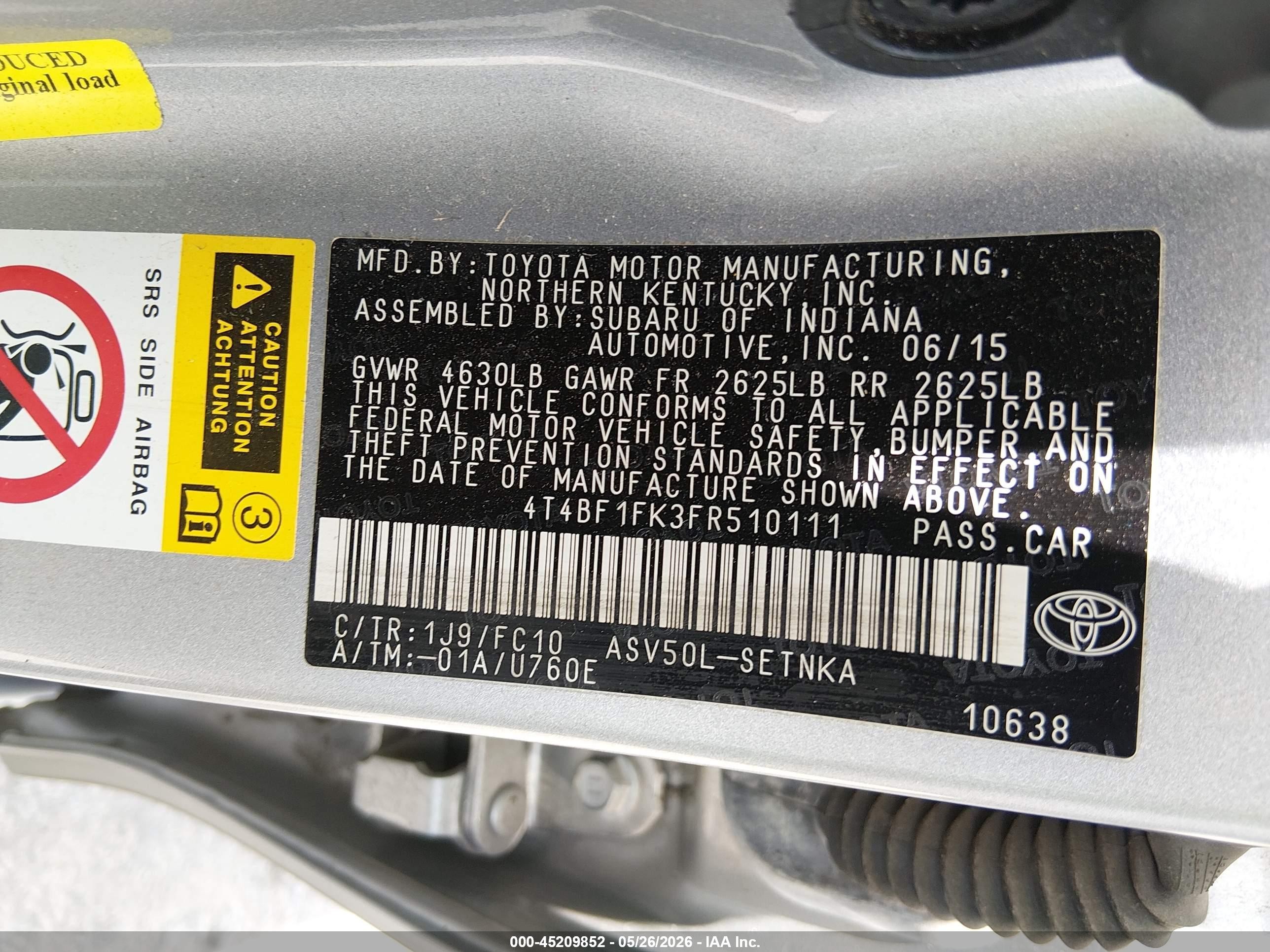 2015 Toyota Camry Le Silver vin: 4T4BF1FK3FR510111