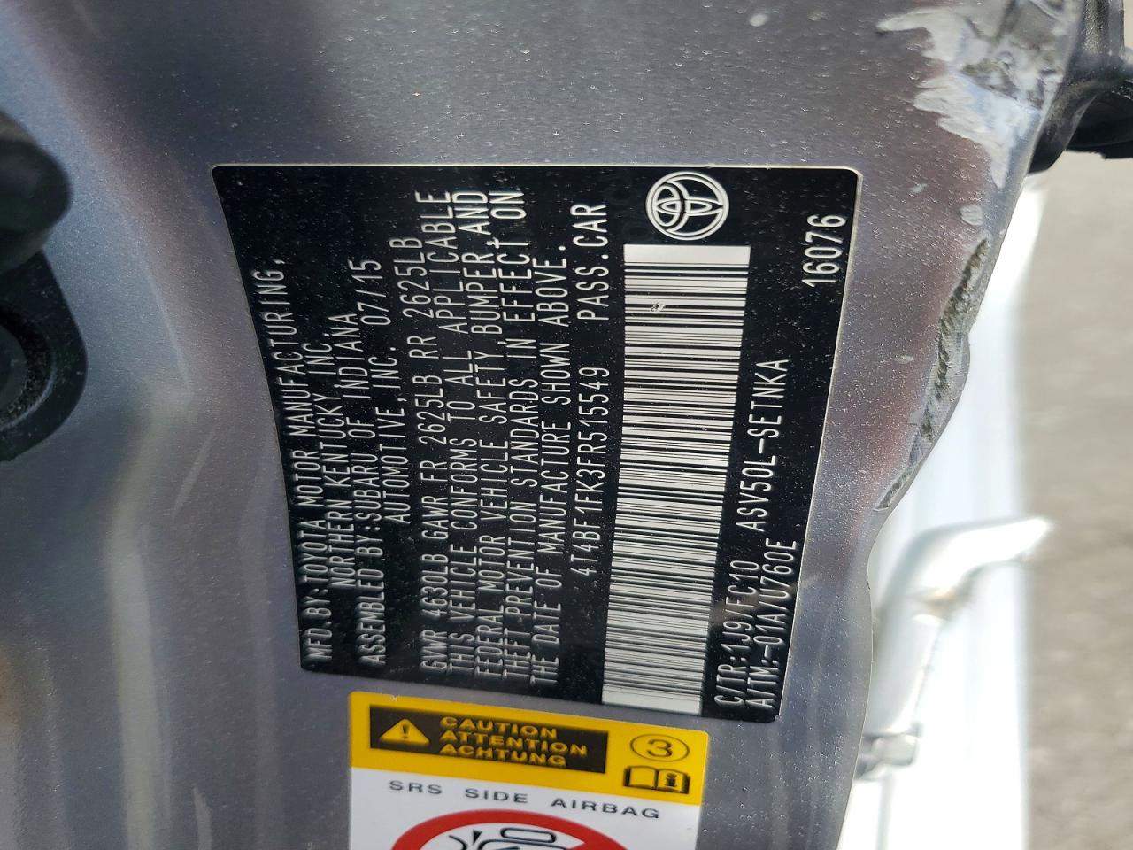 2015 Toyota Camry Le Silver vin: 4T4BF1FK3FR515549