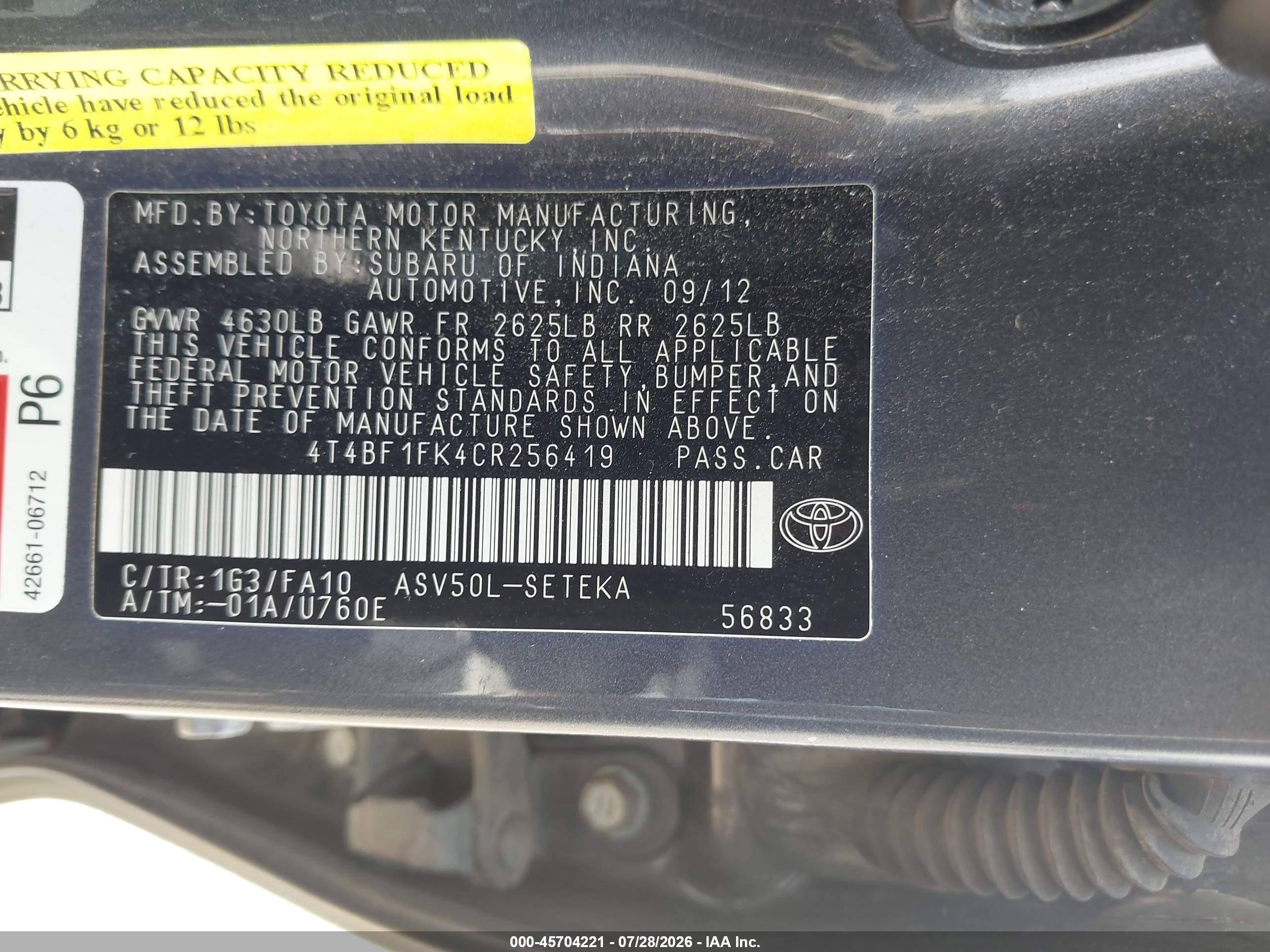 2012 Toyota Camry L Gray vin: 4T4BF1FK4CR256419
