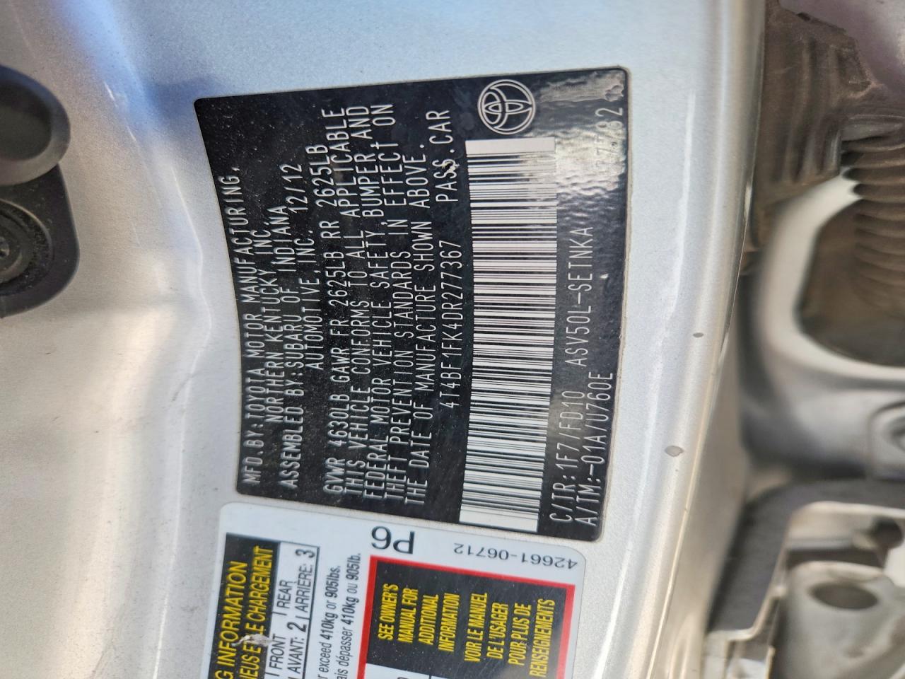 2013 Toyota Camry Le Silver vin: 4T4BF1FK4DR277367