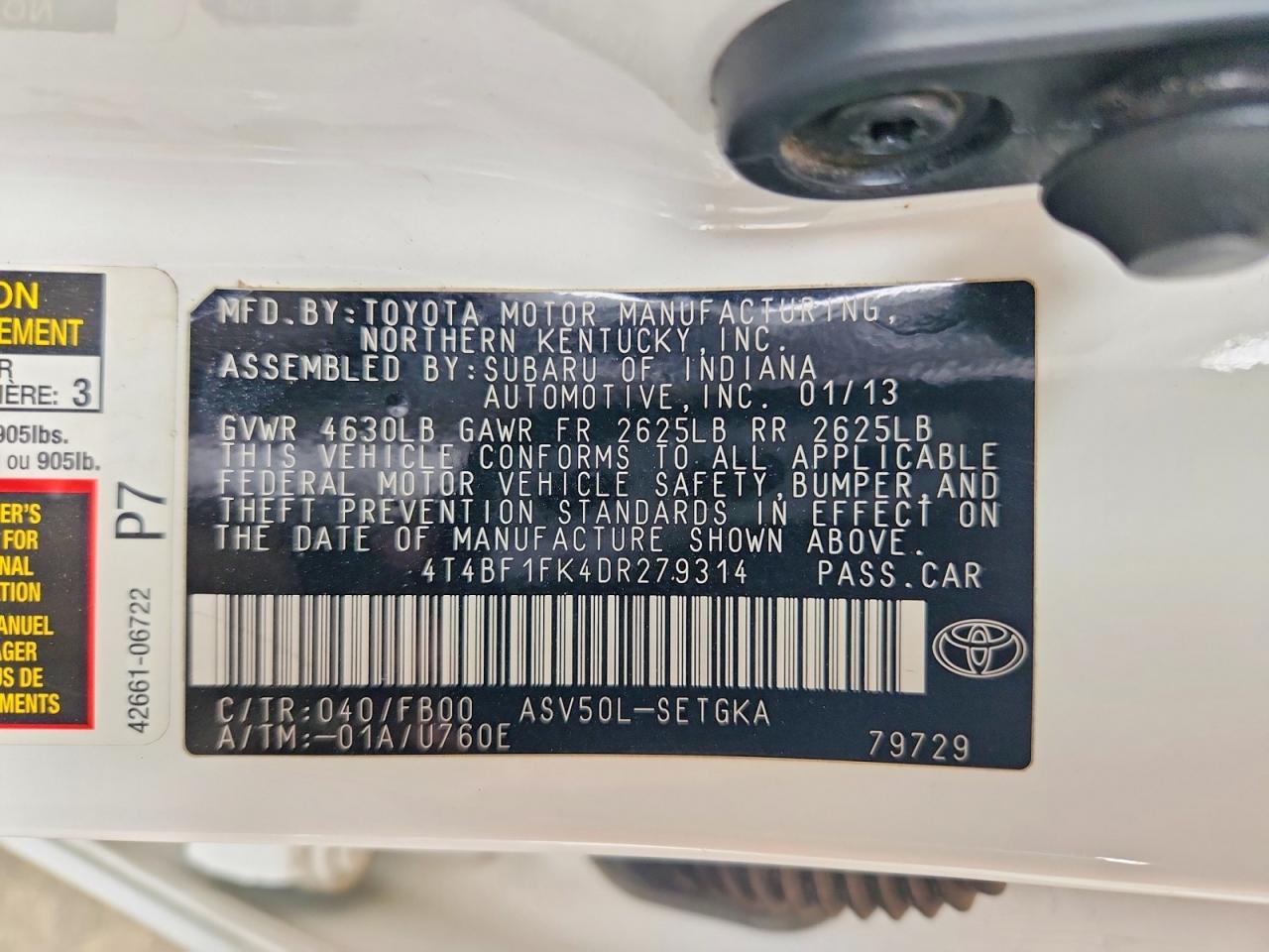 2013 Toyota Camry Xle Белый vin: 4T4BF1FK4DR279314