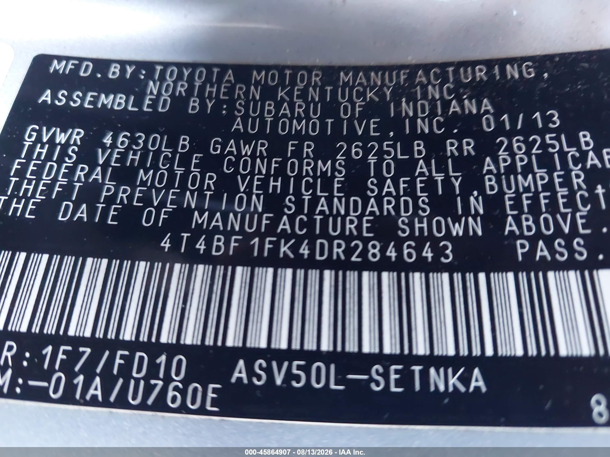 2013 Toyota Camry Le Silver vin: 4T4BF1FK4DR284643