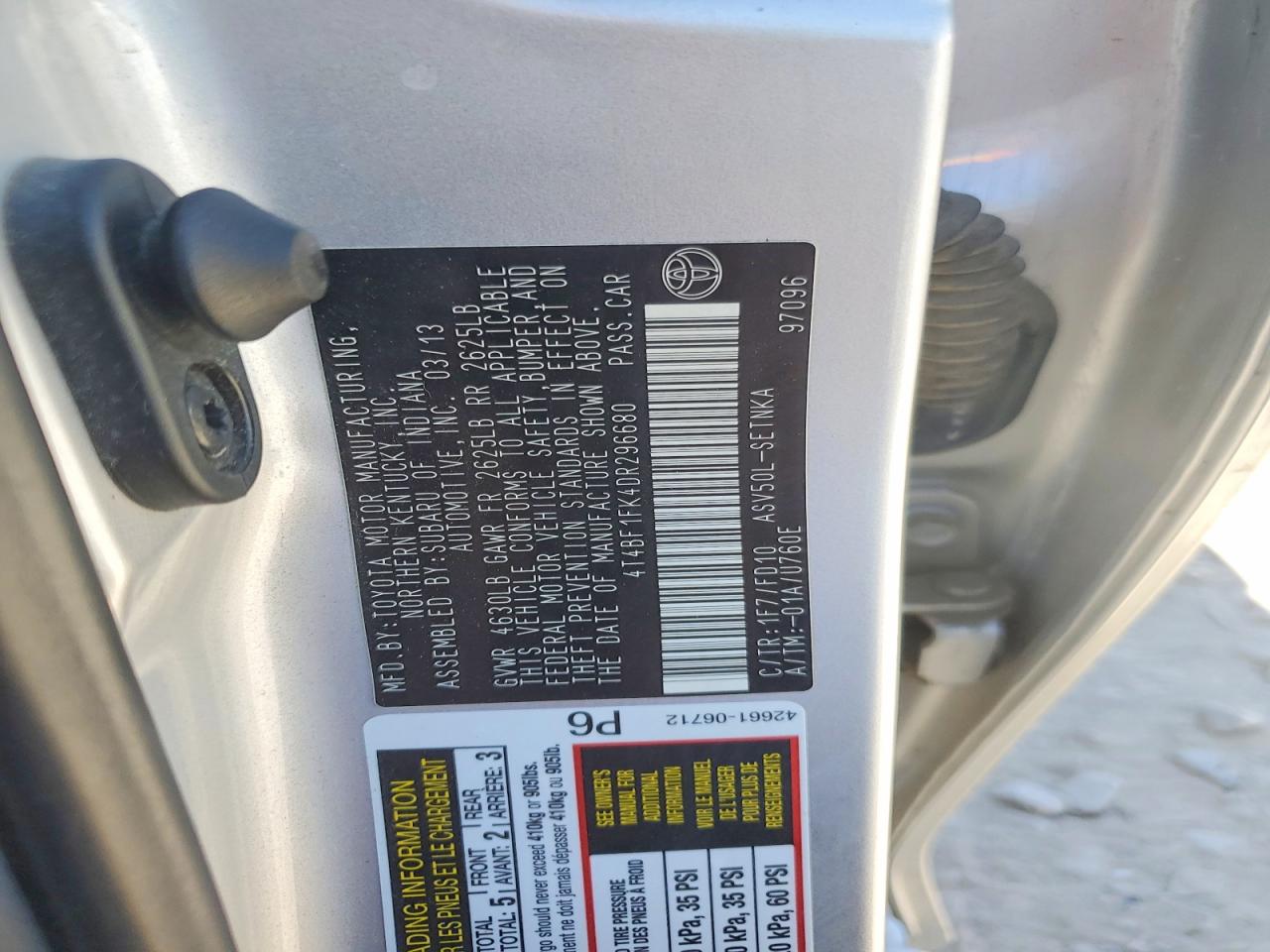 2013 Toyota Camry Le Silver vin: 4T4BF1FK4DR296680