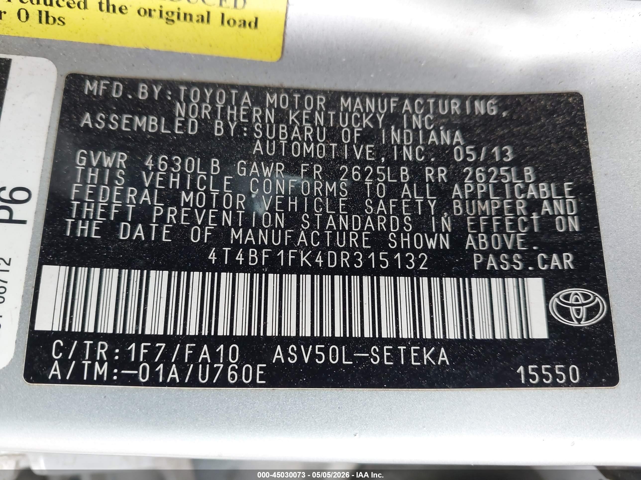 2013 Toyota Camry L Серый vin: 4T4BF1FK4DR315132
