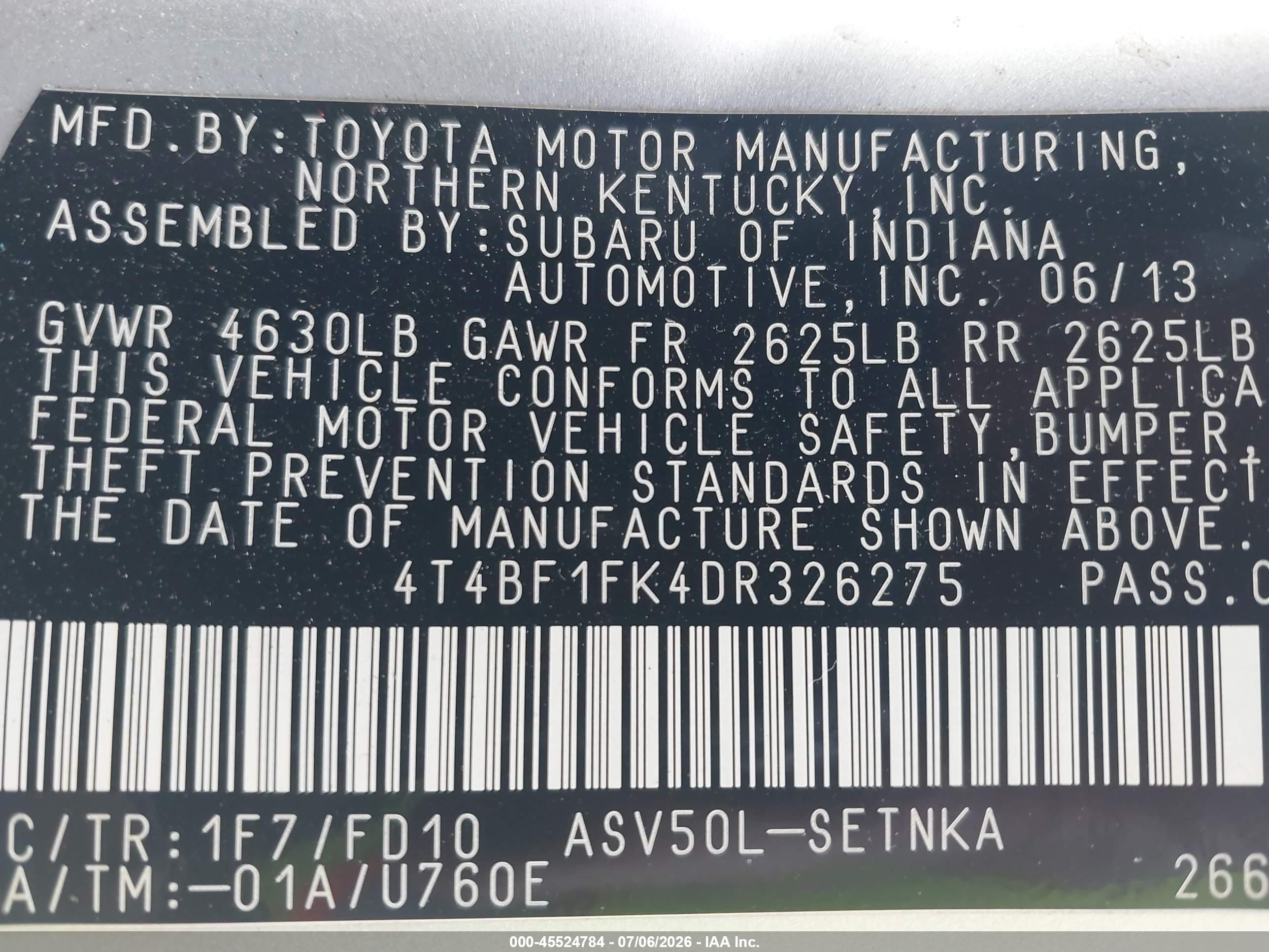 2013 Toyota Camry Le Silver vin: 4T4BF1FK4DR326275