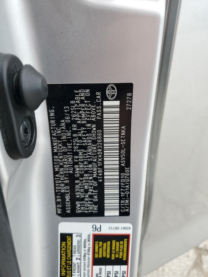 2013 Toyota Camry L Silver vin: 4T4BF1FK4DR326860