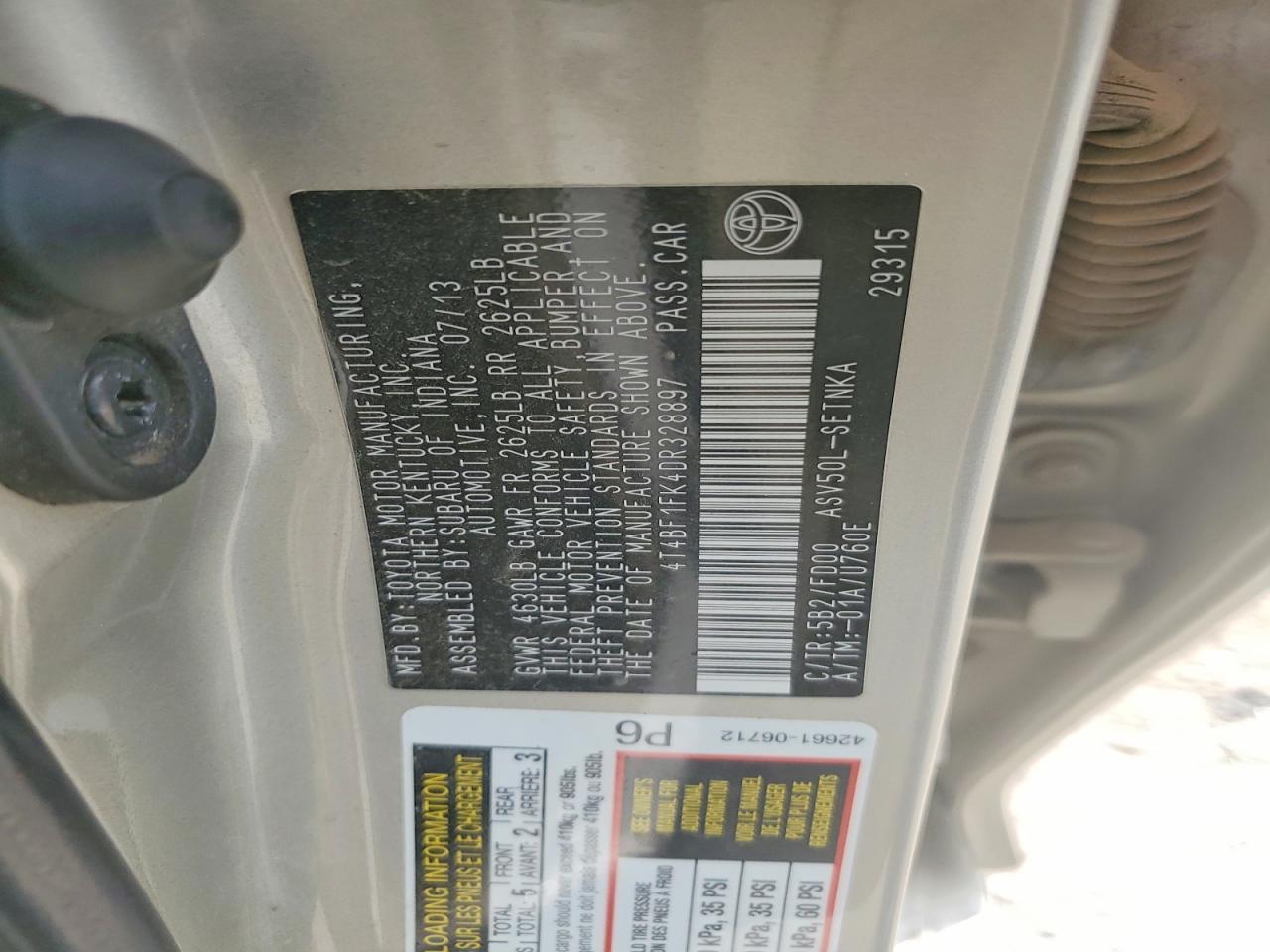 2013 Toyota Camry Le Tan vin: 4T4BF1FK4DR328897
