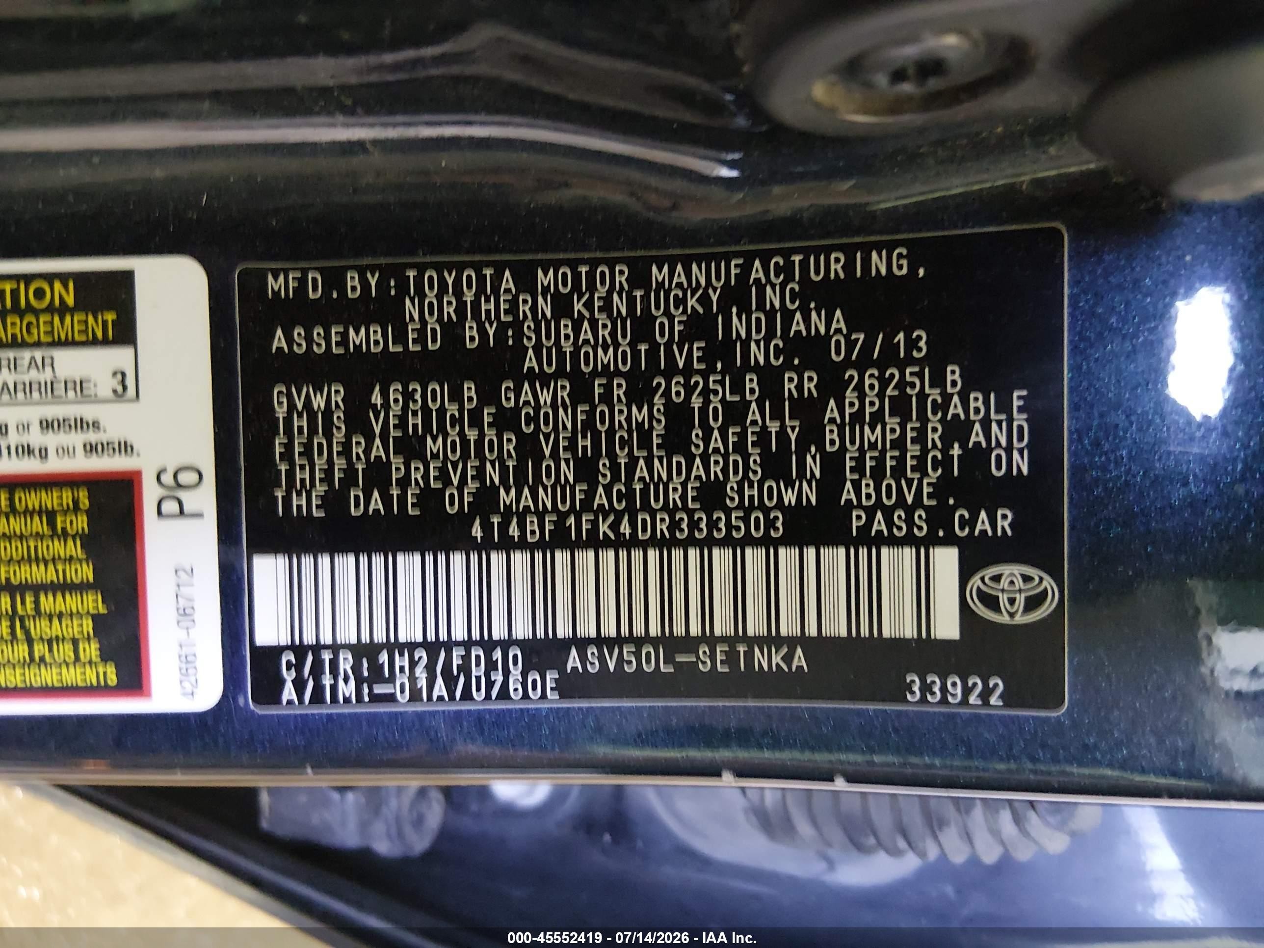 2013 Toyota Camry Le Черный vin: 4T4BF1FK4DR333503