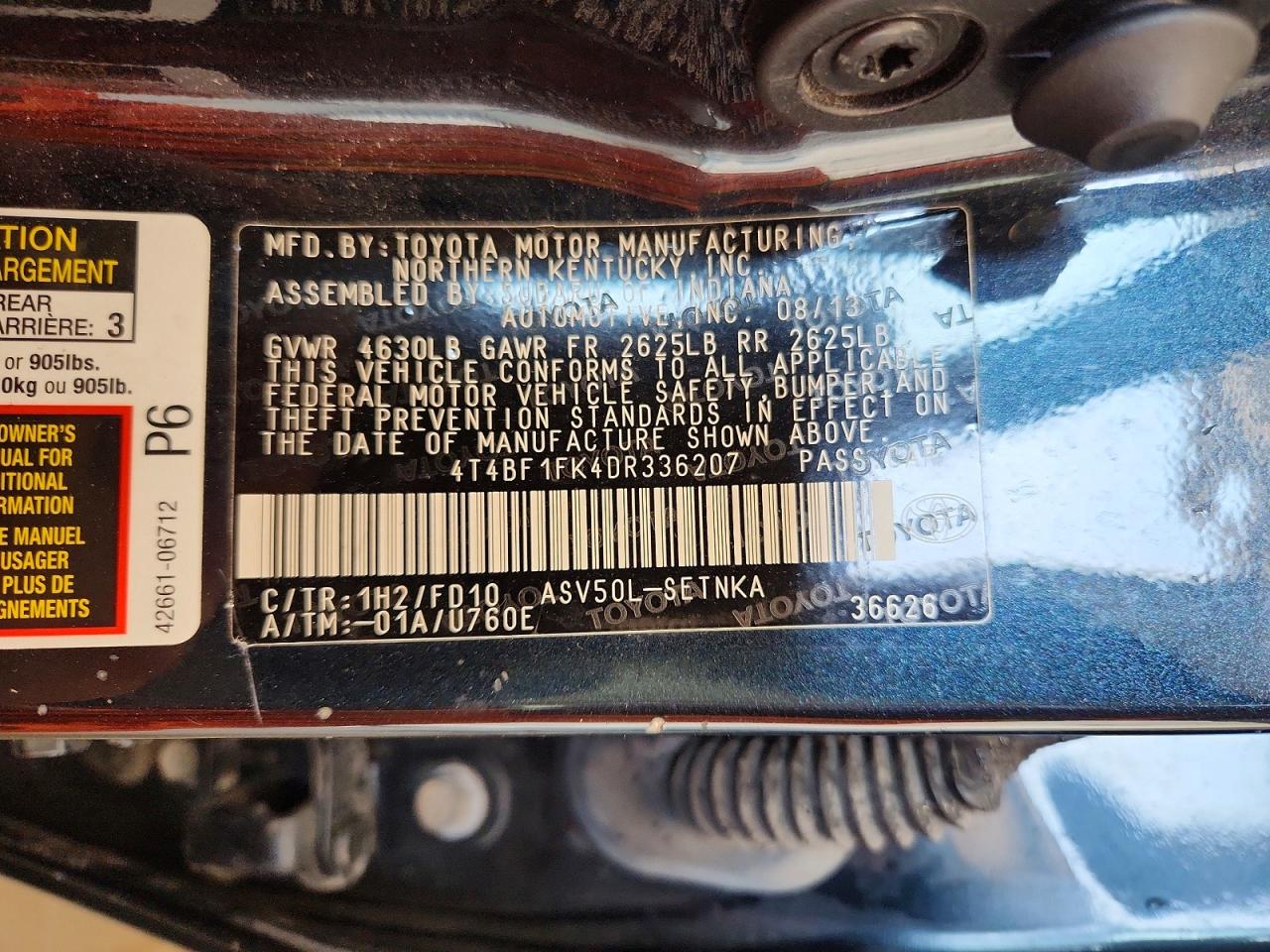 2013 Toyota Camry Le Blue vin: 4T4BF1FK4DR336207