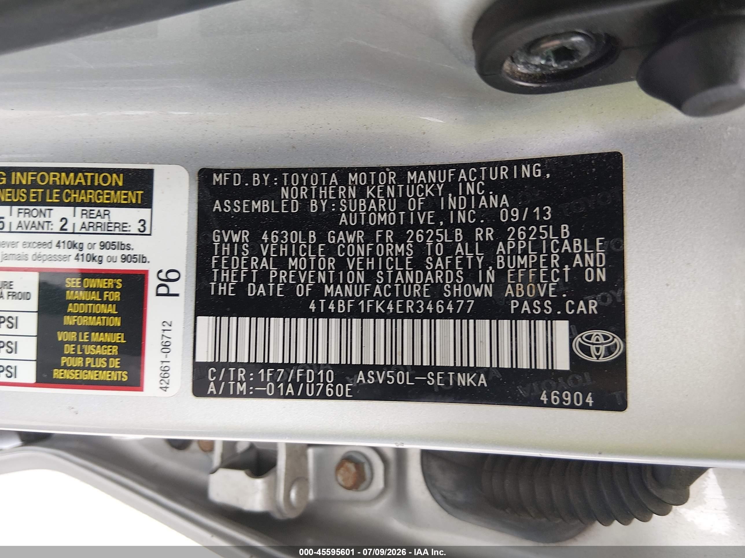 2014 Toyota Camry Le Silver vin: 4T4BF1FK4ER346477
