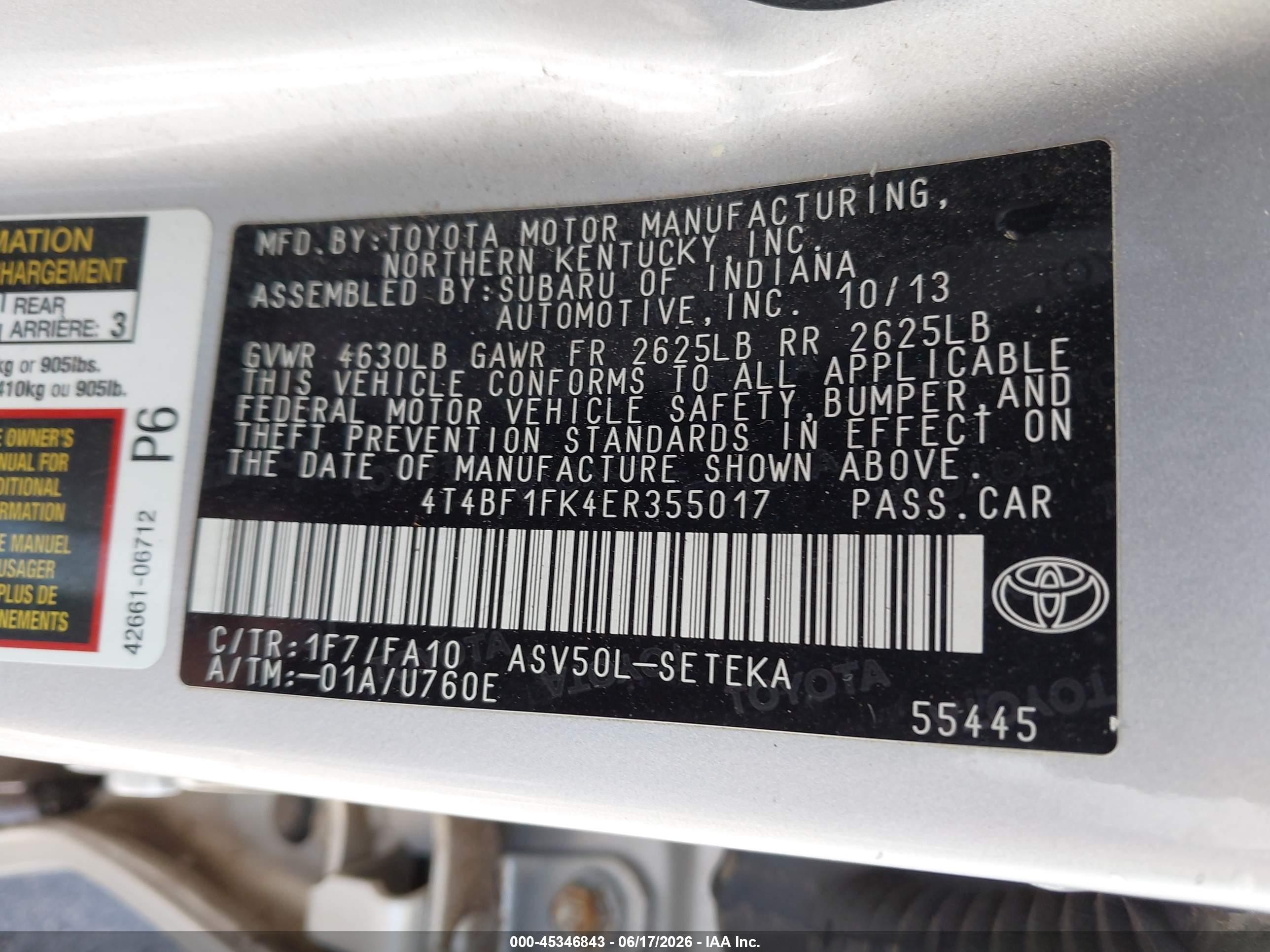 2014 Toyota Camry L Silver vin: 4T4BF1FK4ER355017