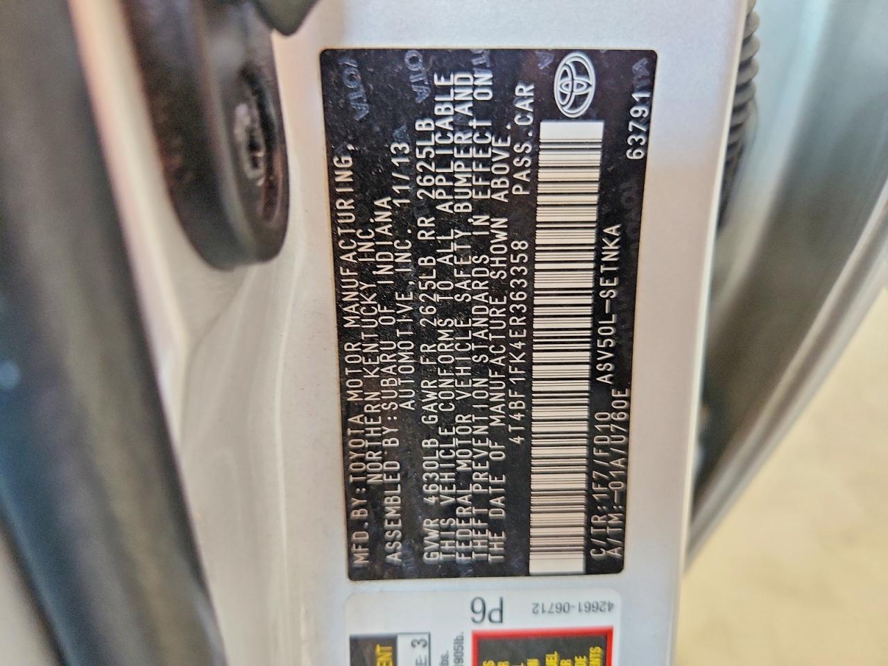 2014 Toyota Camry Le Silver vin: 4T4BF1FK4ER363358