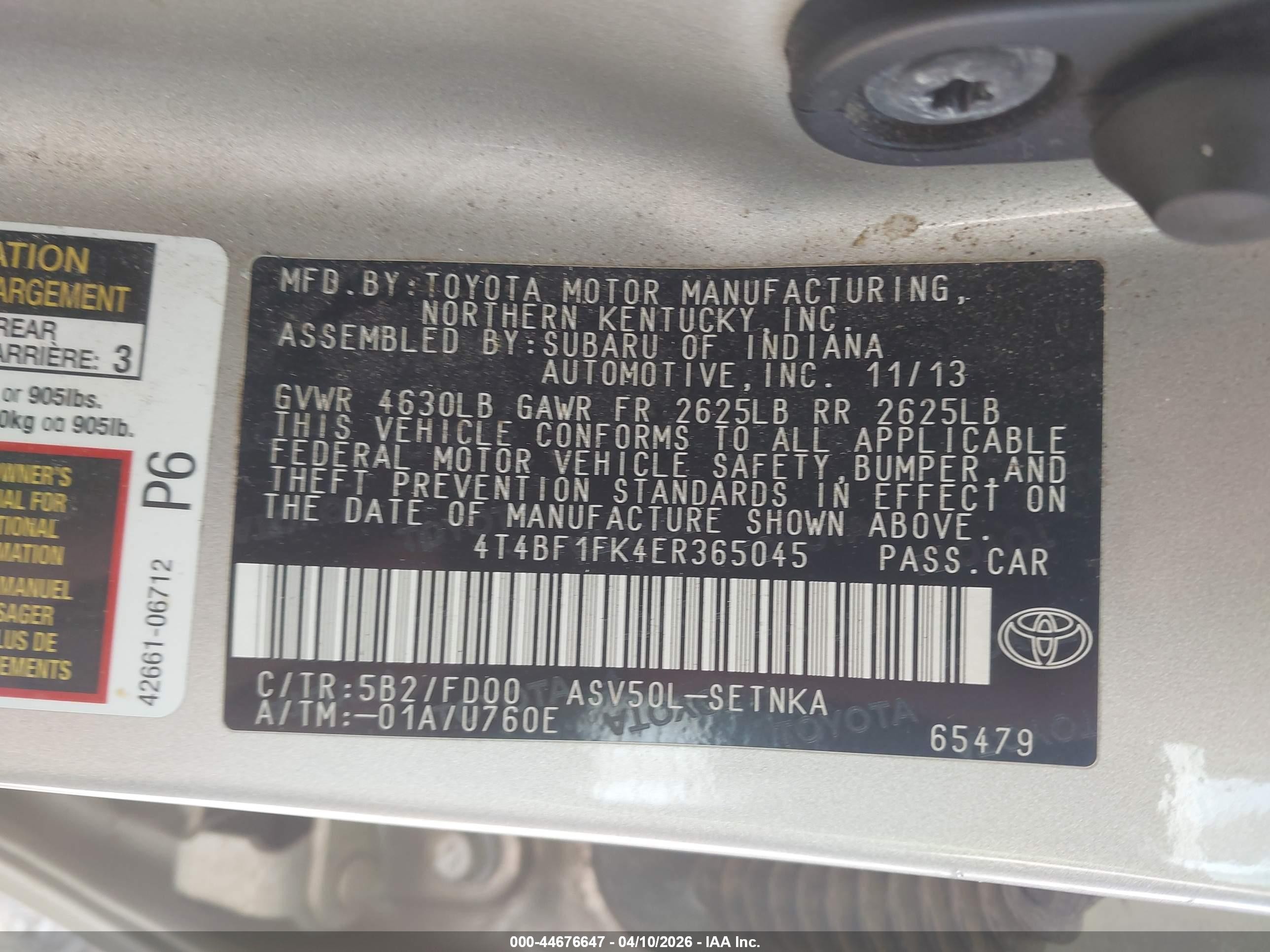 2014 Toyota Camry Le Серебряный vin: 4T4BF1FK4ER365045