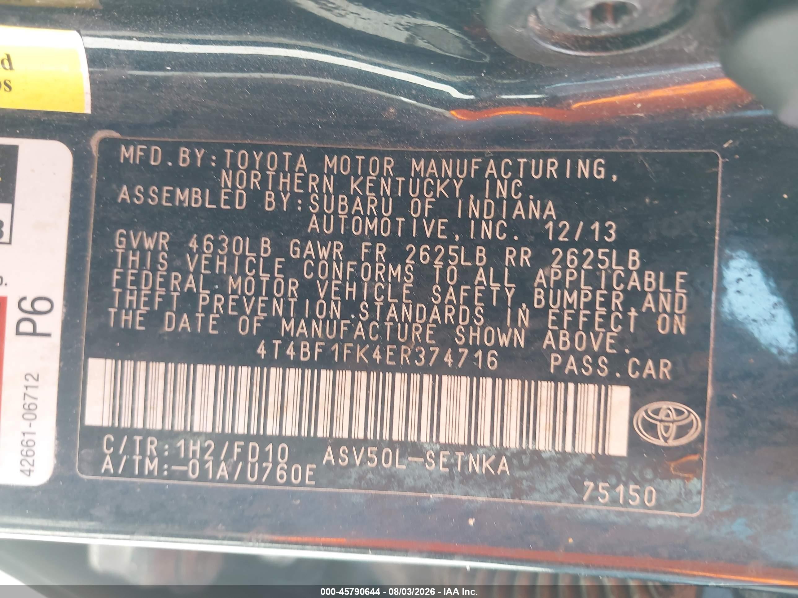 2014 Toyota Camry Le Черный vin: 4T4BF1FK4ER374716