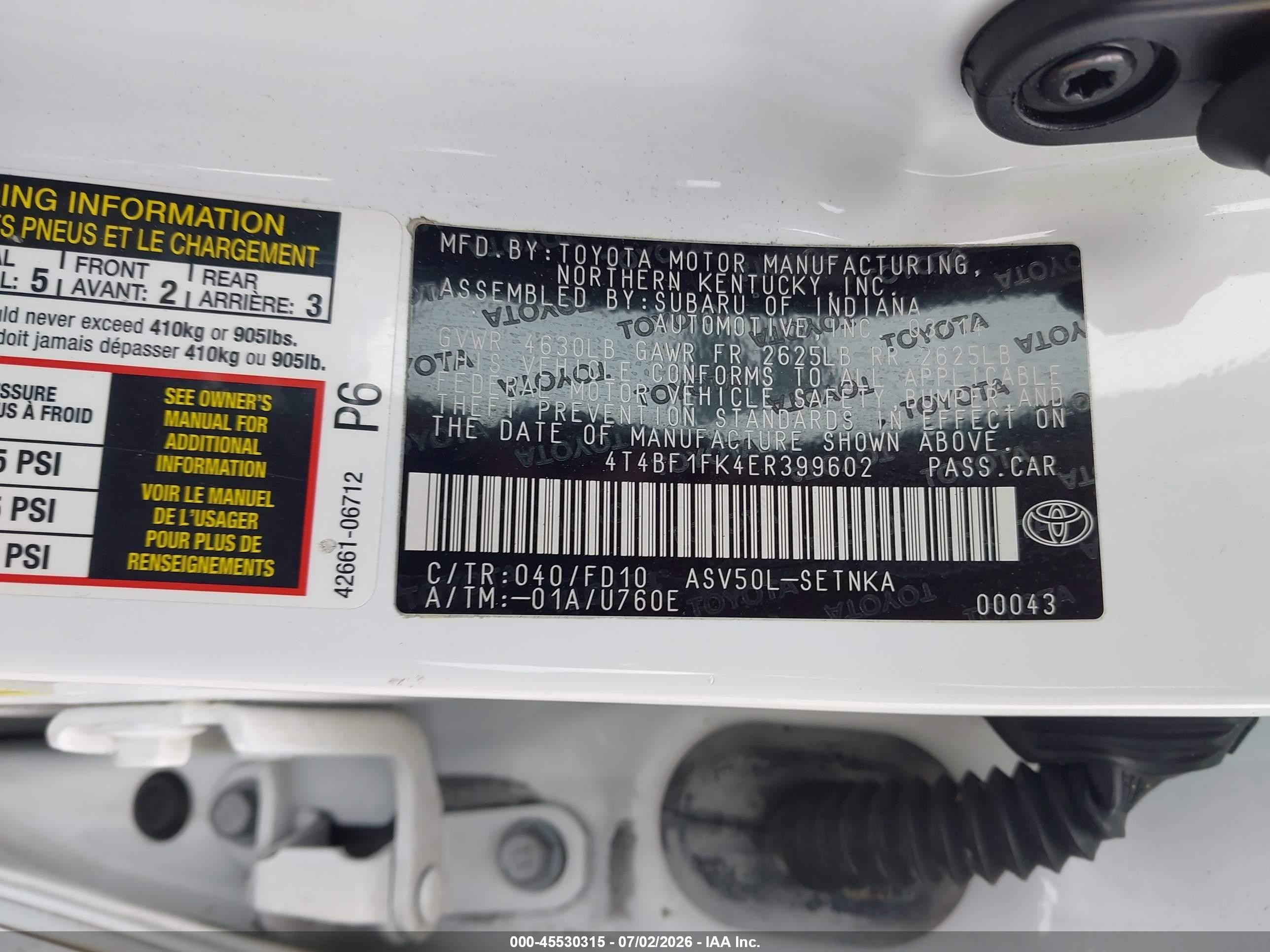 2014 Toyota Camry Le White vin: 4T4BF1FK4ER399602