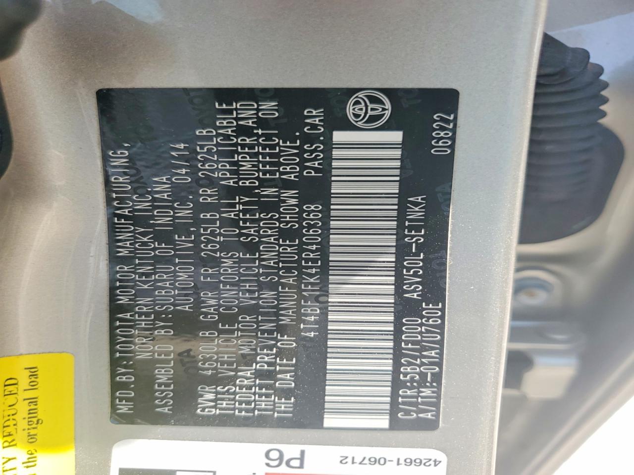 2014 Toyota Camry Le Gold vin: 4T4BF1FK4ER406368