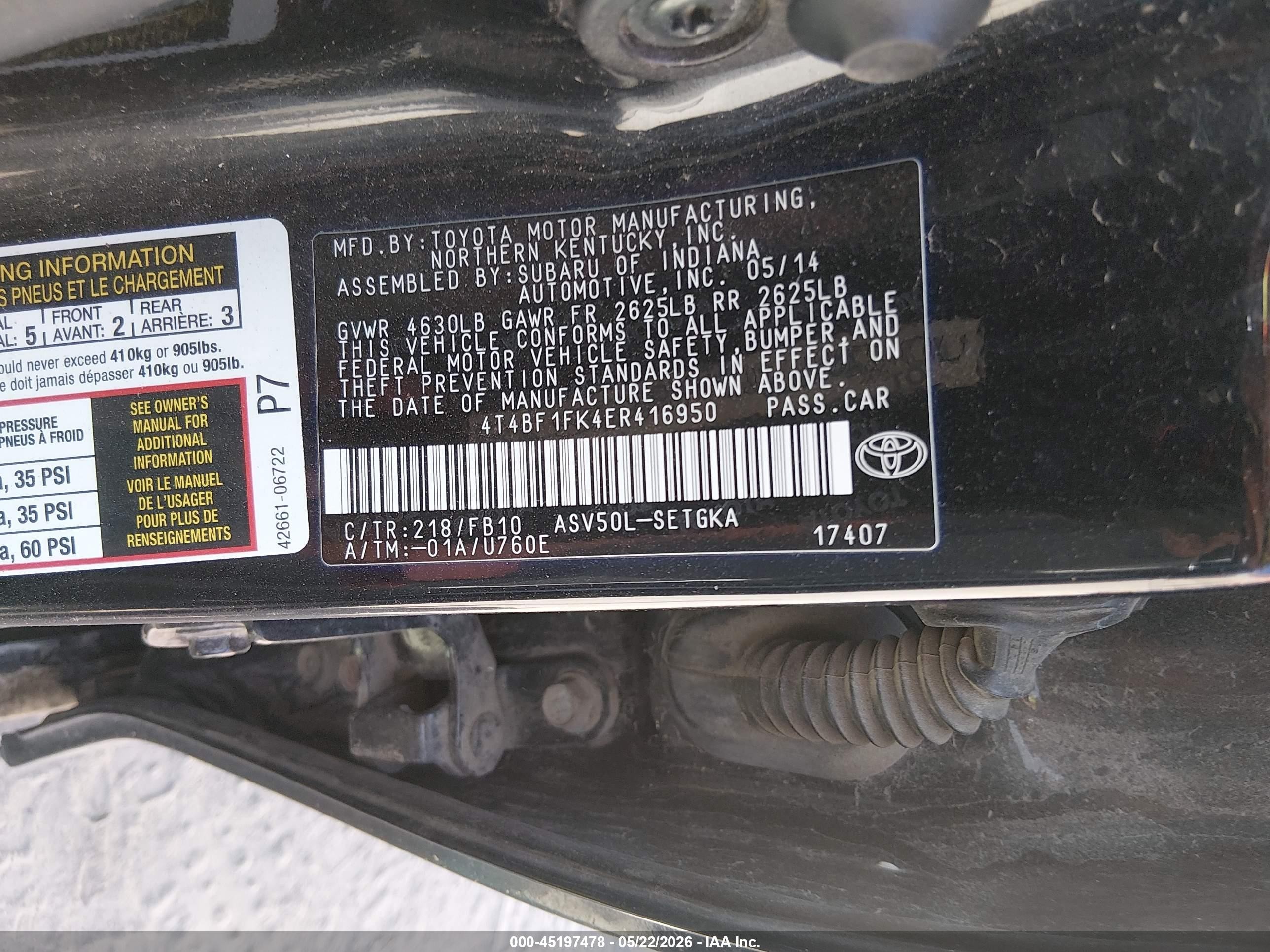 2014 Toyota Camry Xle Black vin: 4T4BF1FK4ER416950