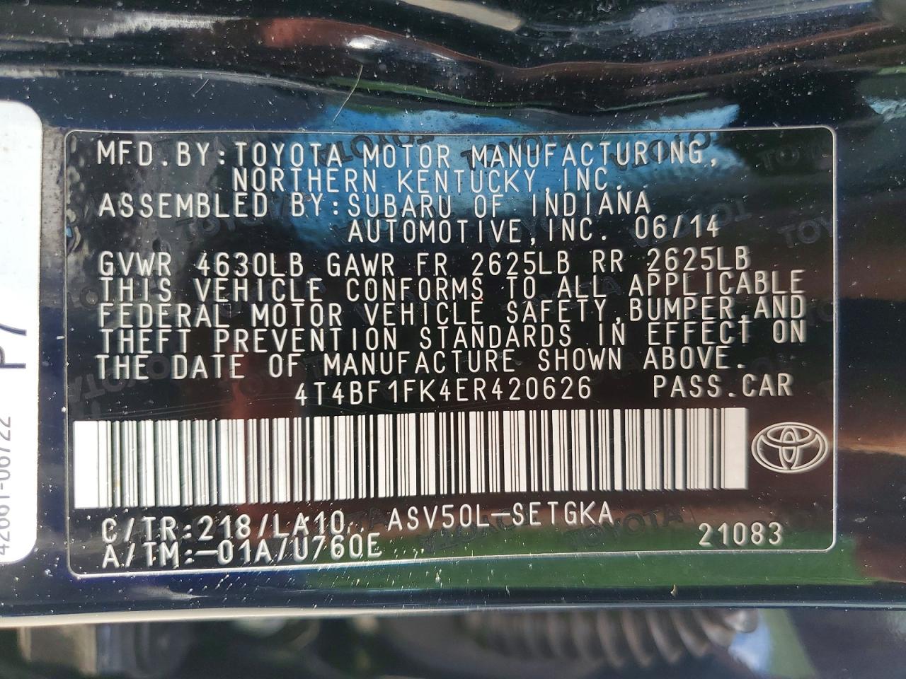 2014 Toyota Camry Xle Black vin: 4T4BF1FK4ER420626