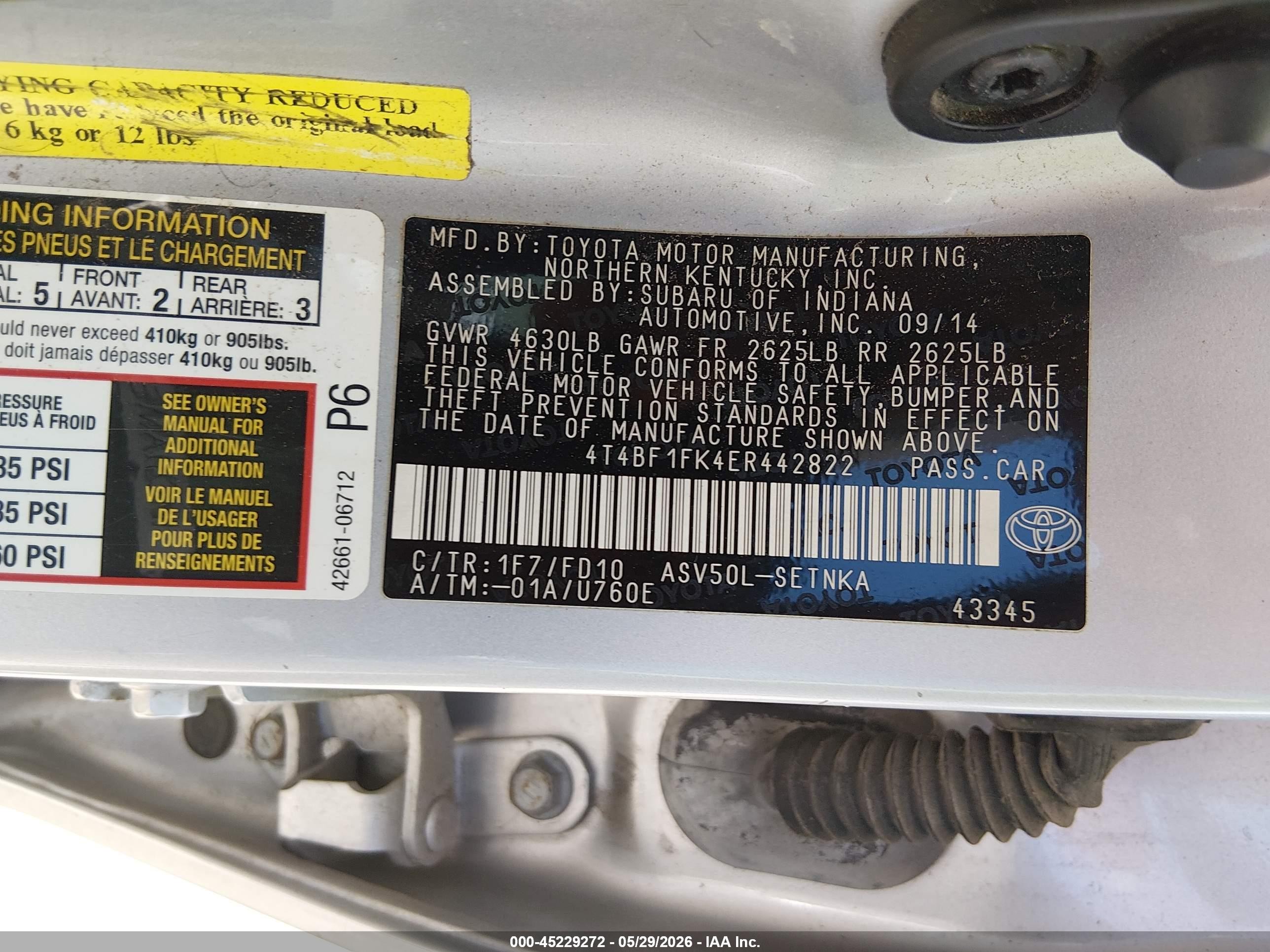 2014 Toyota Camry Le Silver vin: 4T4BF1FK4ER442822