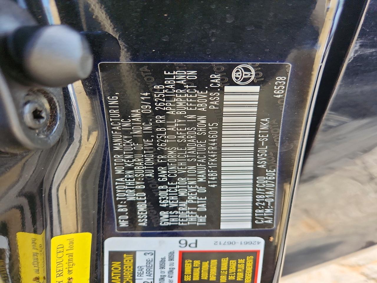 2015 Toyota Camry Le Черный vin: 4T4BF1FK4FR446015