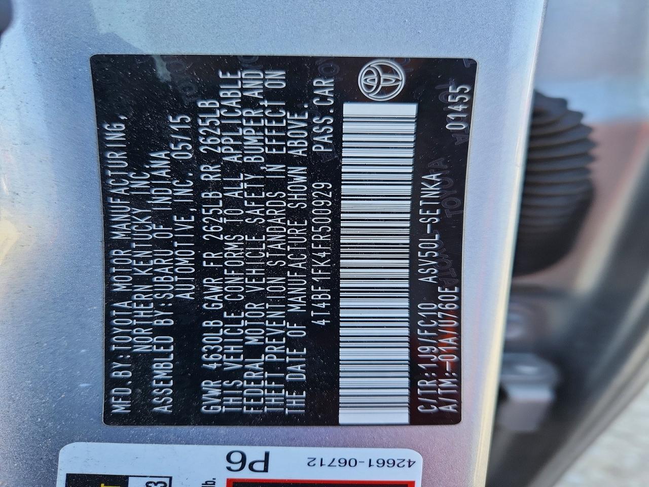 2015 Toyota Camry Le Gray vin: 4T4BF1FK4FR500929