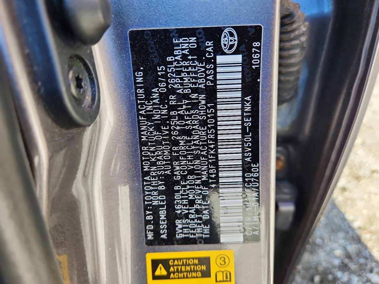 2015 Toyota Camry Le Gray vin: 4T4BF1FK4FR510151