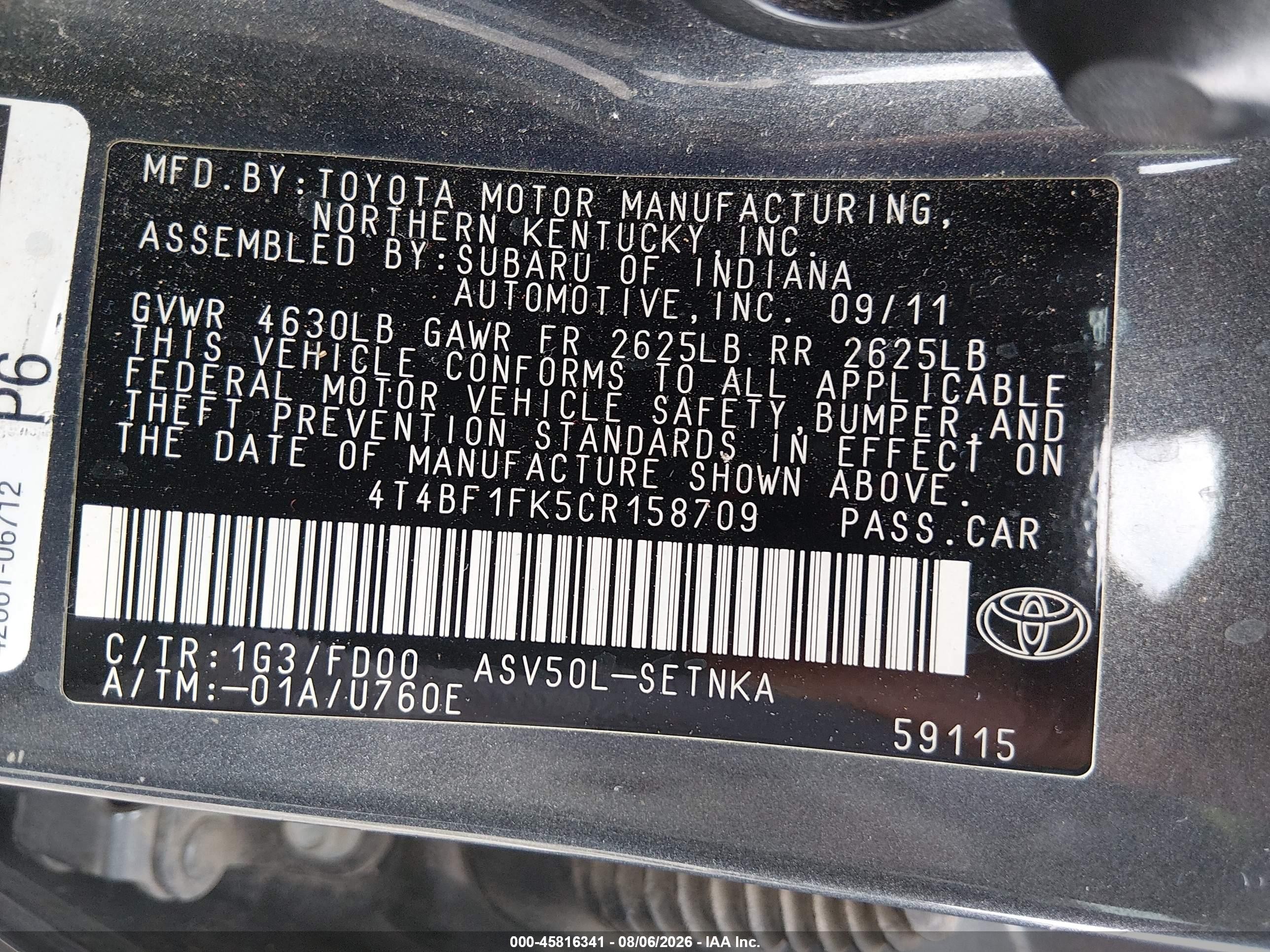 2012 Toyota Camry Le Gray vin: 4T4BF1FK5CR158709