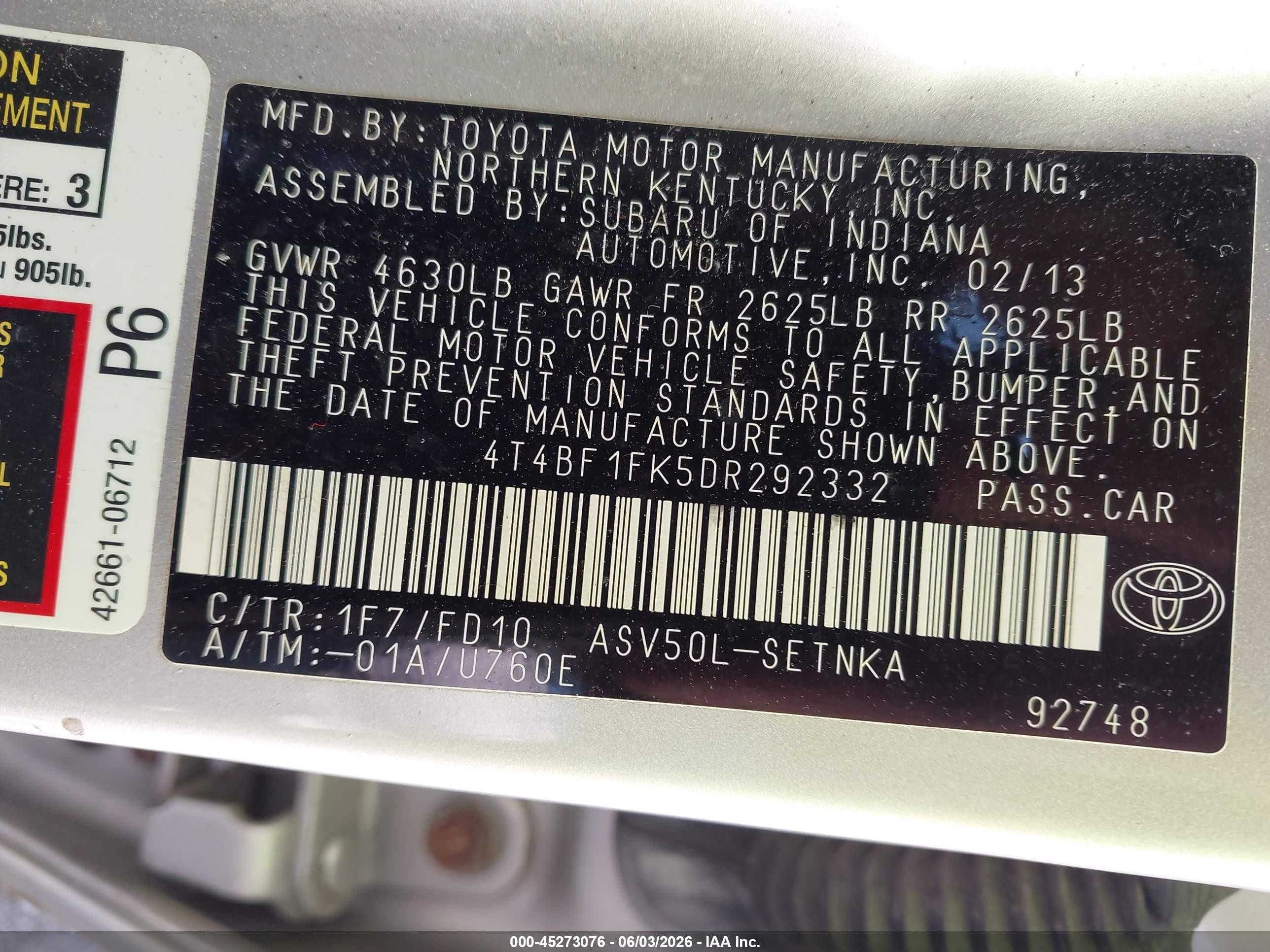 2013 Toyota Camry Le Silver vin: 4T4BF1FK5DR292332