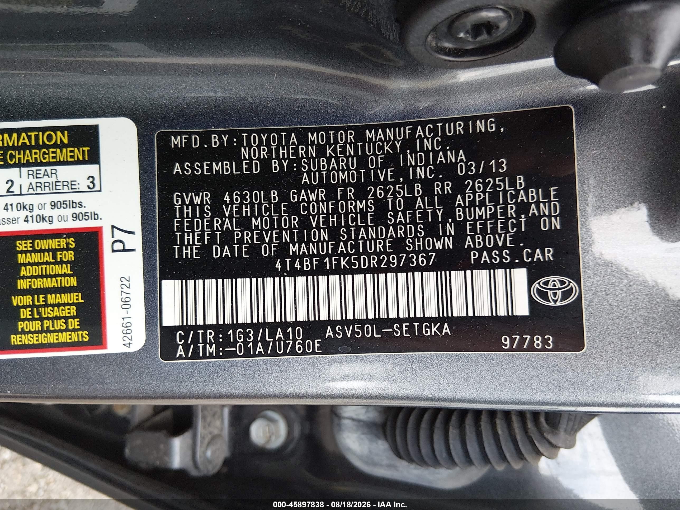 2013 Toyota Camry Xle Gray vin: 4T4BF1FK5DR297367