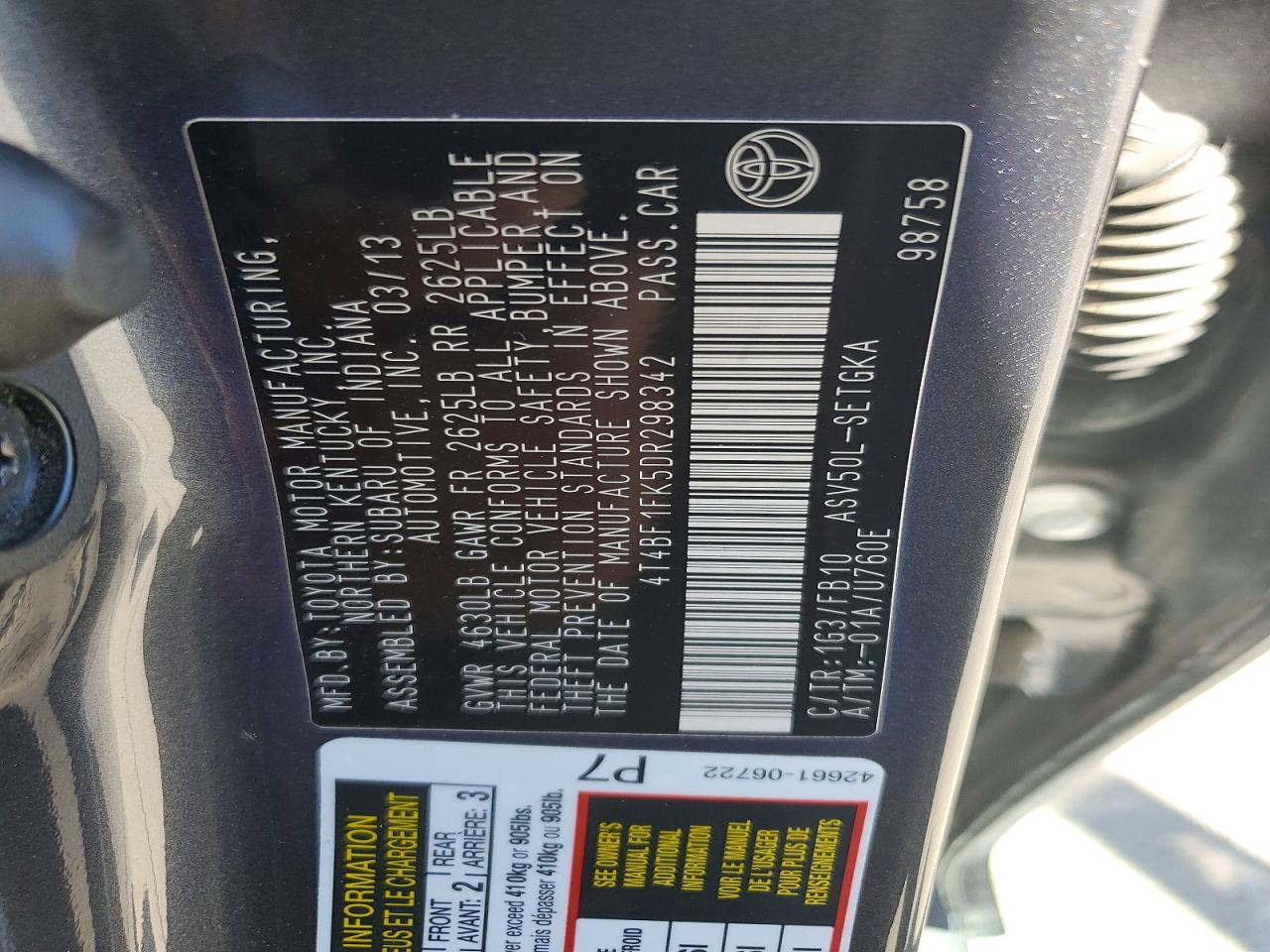2013 Toyota Camry Xle Gray vin: 4T4BF1FK5DR298342
