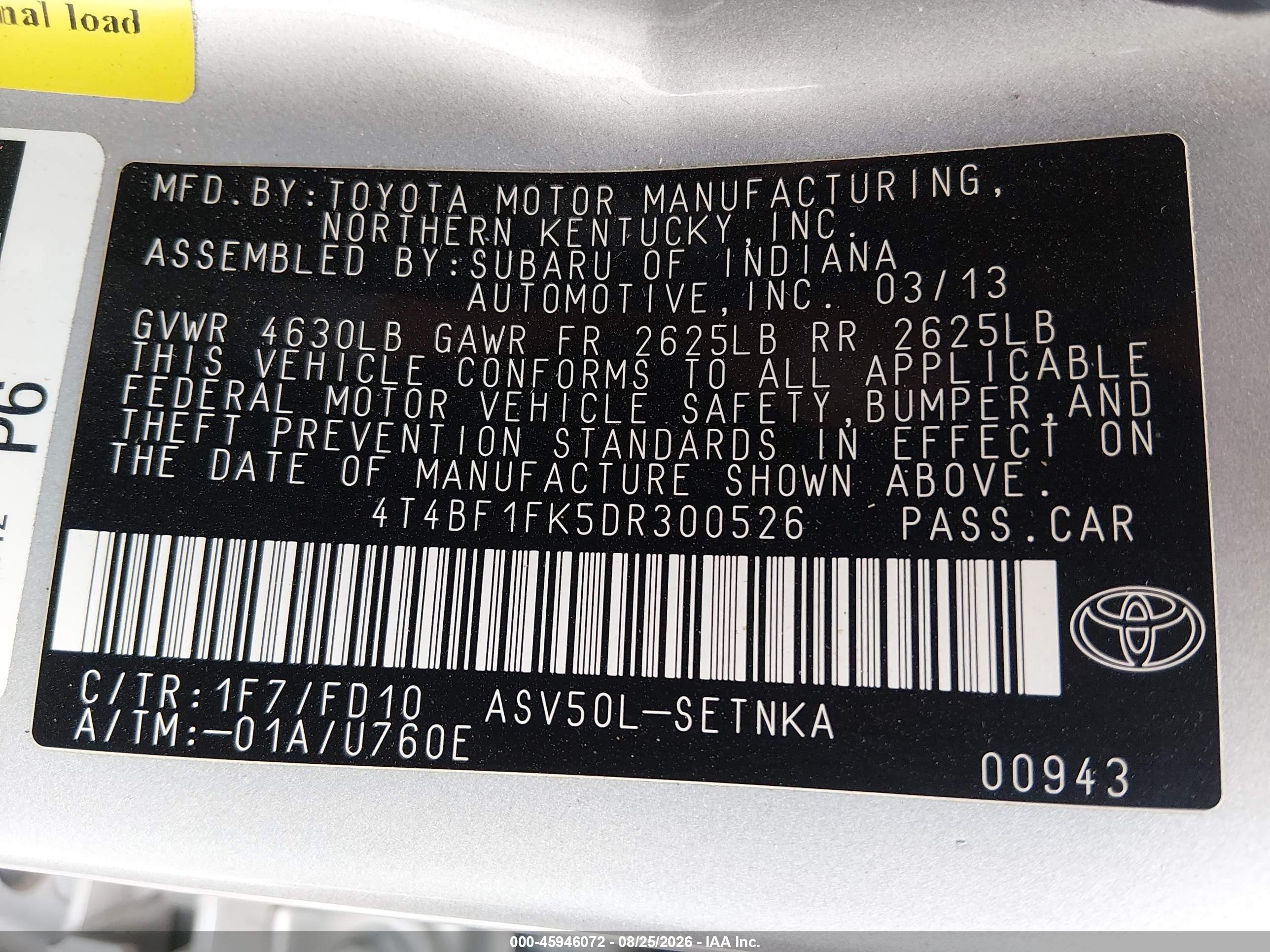 2013 Toyota Camry Le Серебряный vin: 4T4BF1FK5DR300526