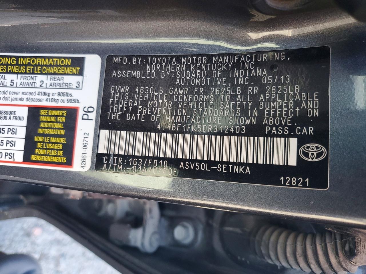 2013 Toyota Camry Le Gray vin: 4T4BF1FK5DR312403