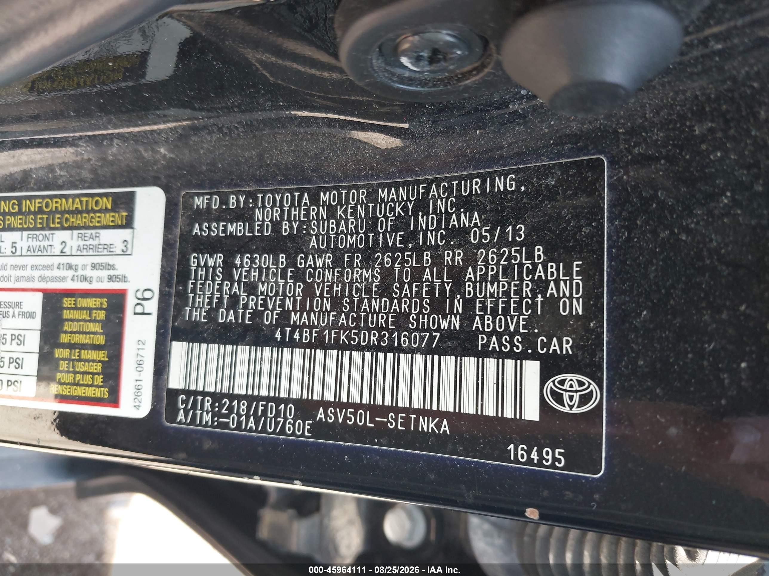 2013 Toyota Camry Le Black vin: 4T4BF1FK5DR316077