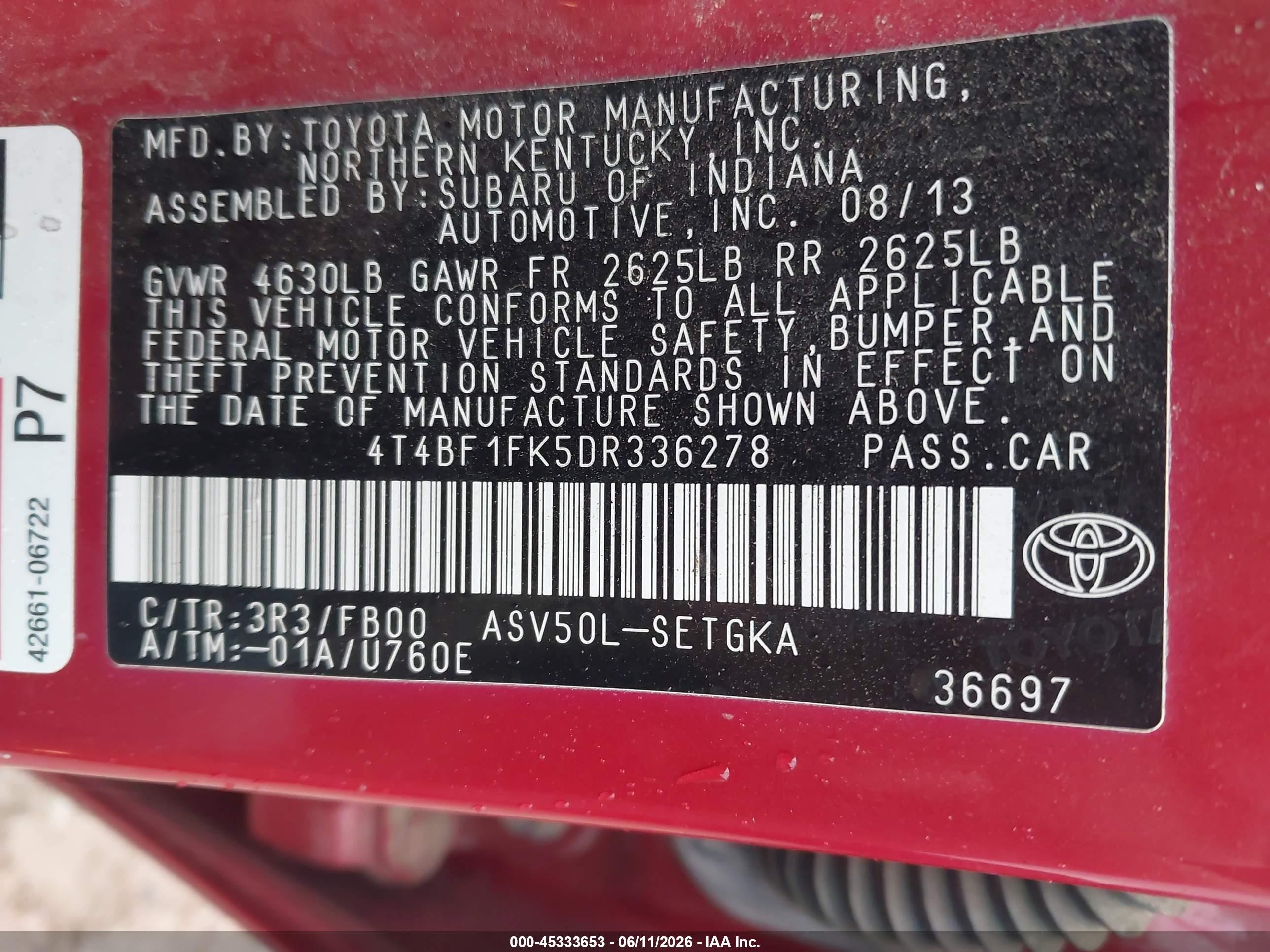 2013 Toyota Camry Xle Red vin: 4T4BF1FK5DR336278