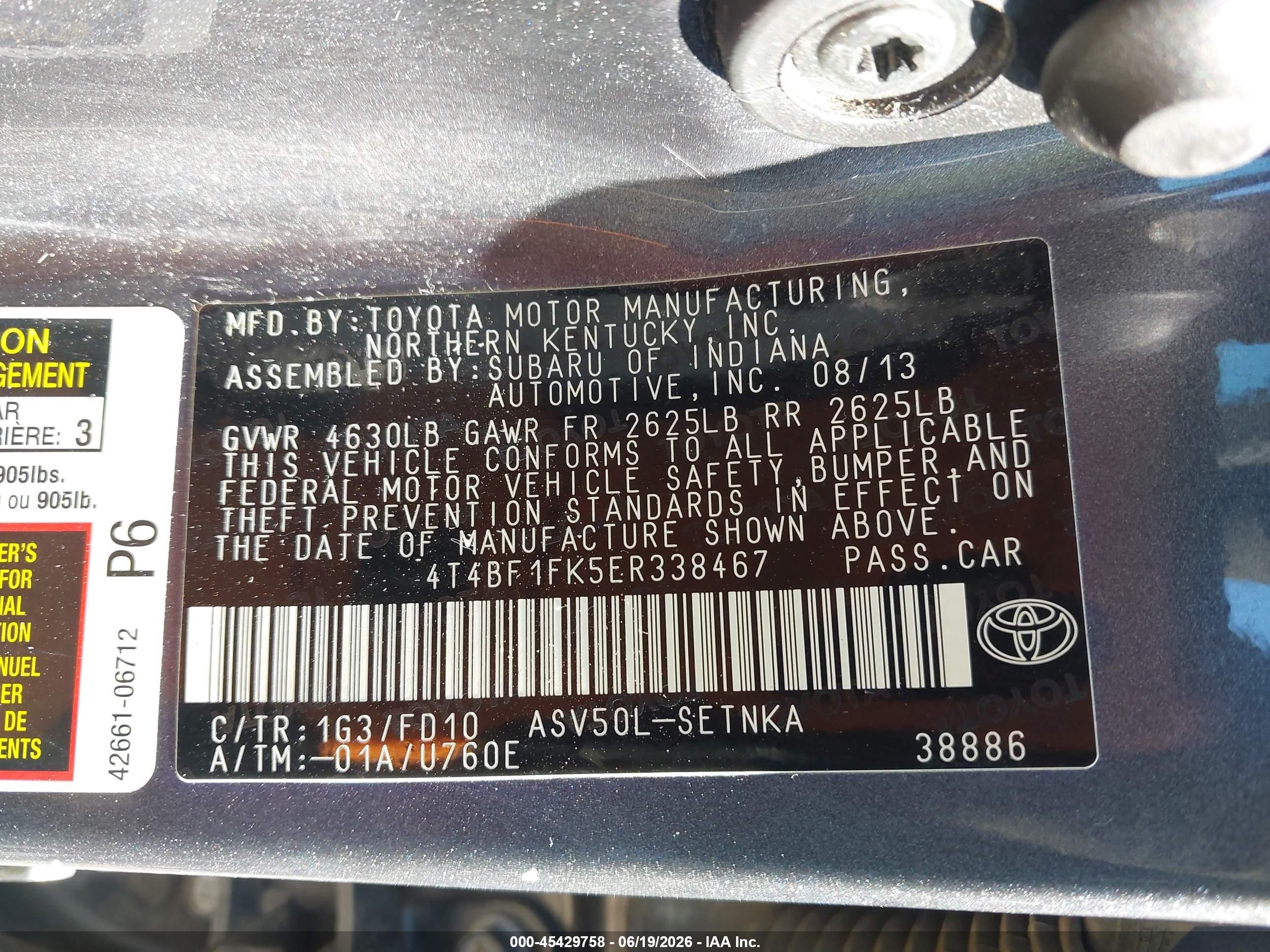 2014 Toyota Camry Le Gray vin: 4T4BF1FK5ER338467