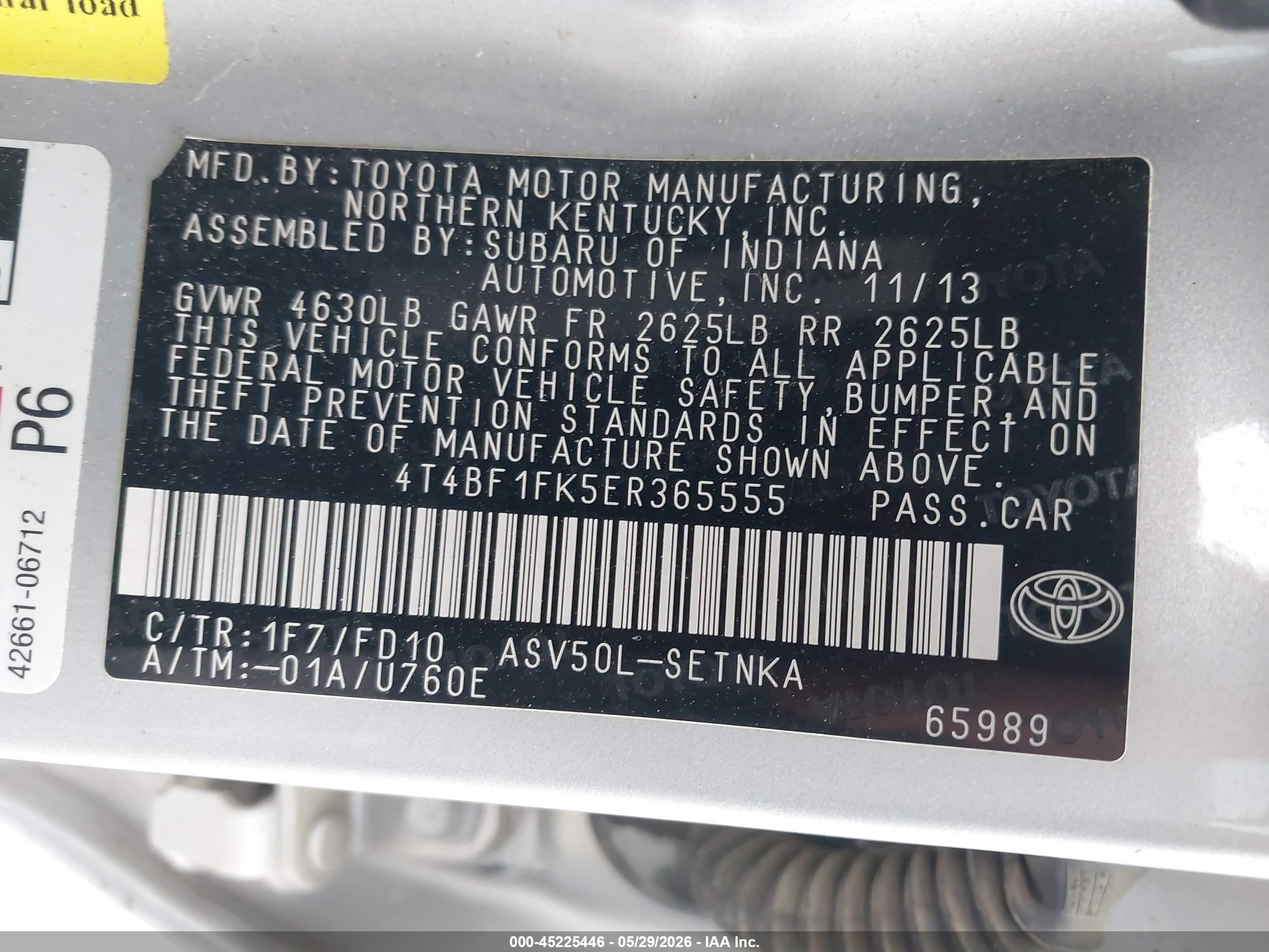 2014 Toyota Camry Le Silver vin: 4T4BF1FK5ER365555
