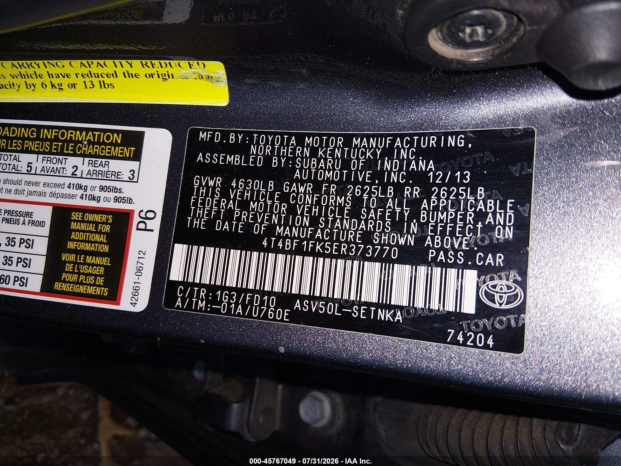 2014 Toyota Camry Le Gray vin: 4T4BF1FK5ER373770