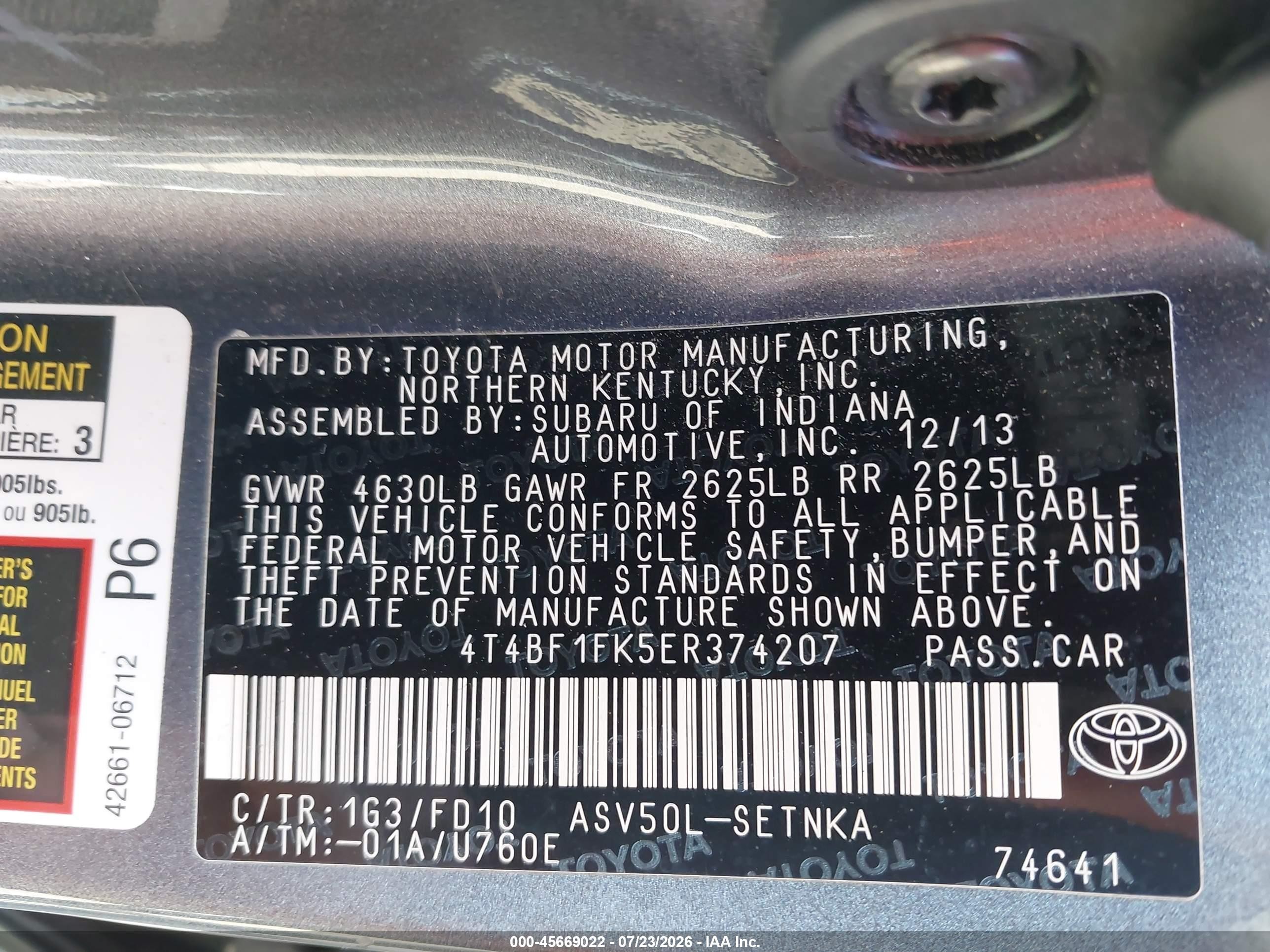 2014 Toyota Camry Le Серый vin: 4T4BF1FK5ER374207