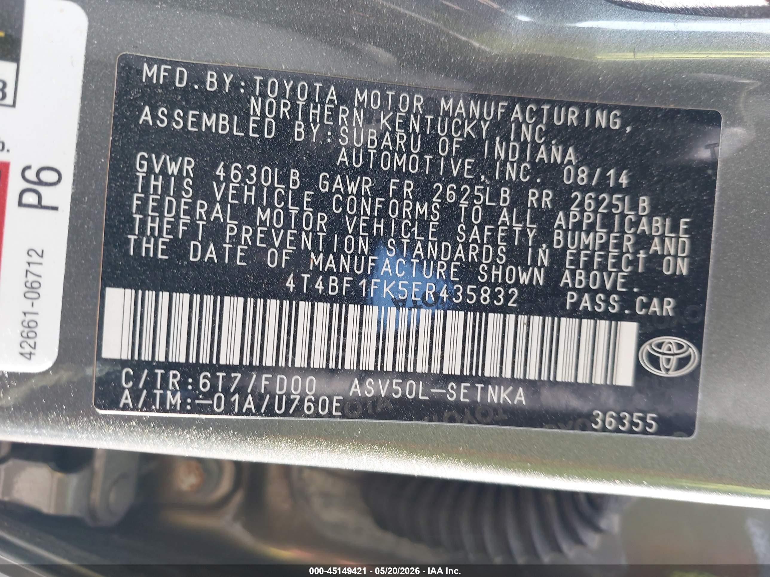 2014 Toyota Camry Le Gray vin: 4T4BF1FK5ER435832
