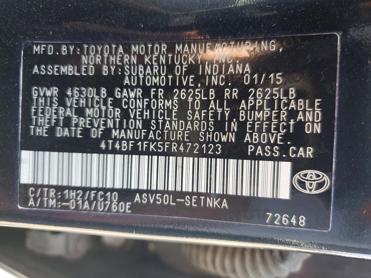 2015 Toyota Camry Le Black vin: 4T4BF1FK5FR472123
