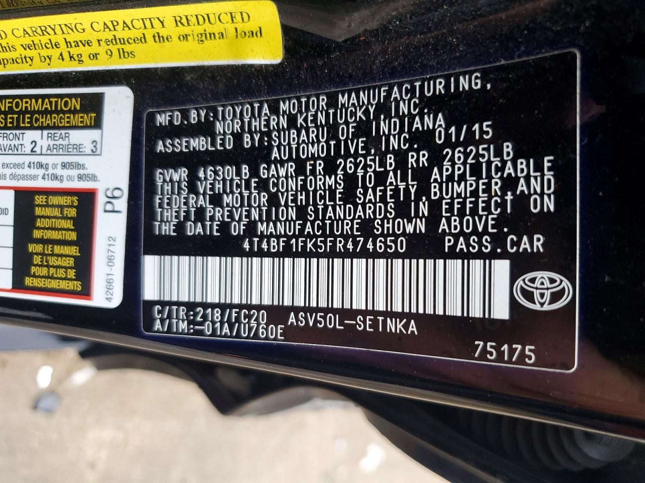 2015 Toyota Camry Le Black vin: 4T4BF1FK5FR474650