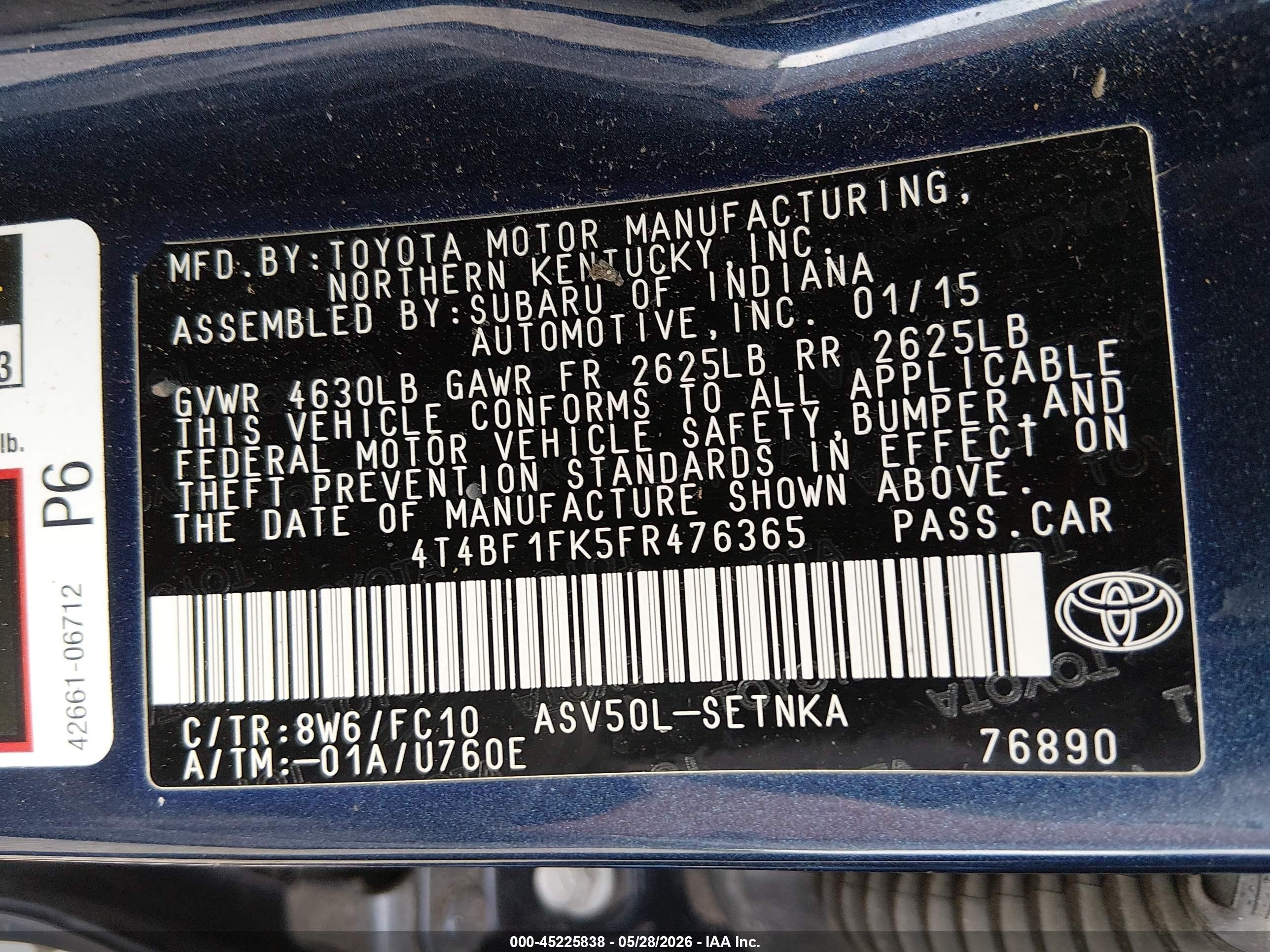 2015 Toyota Camry Le Dark Blue vin: 4T4BF1FK5FR476365