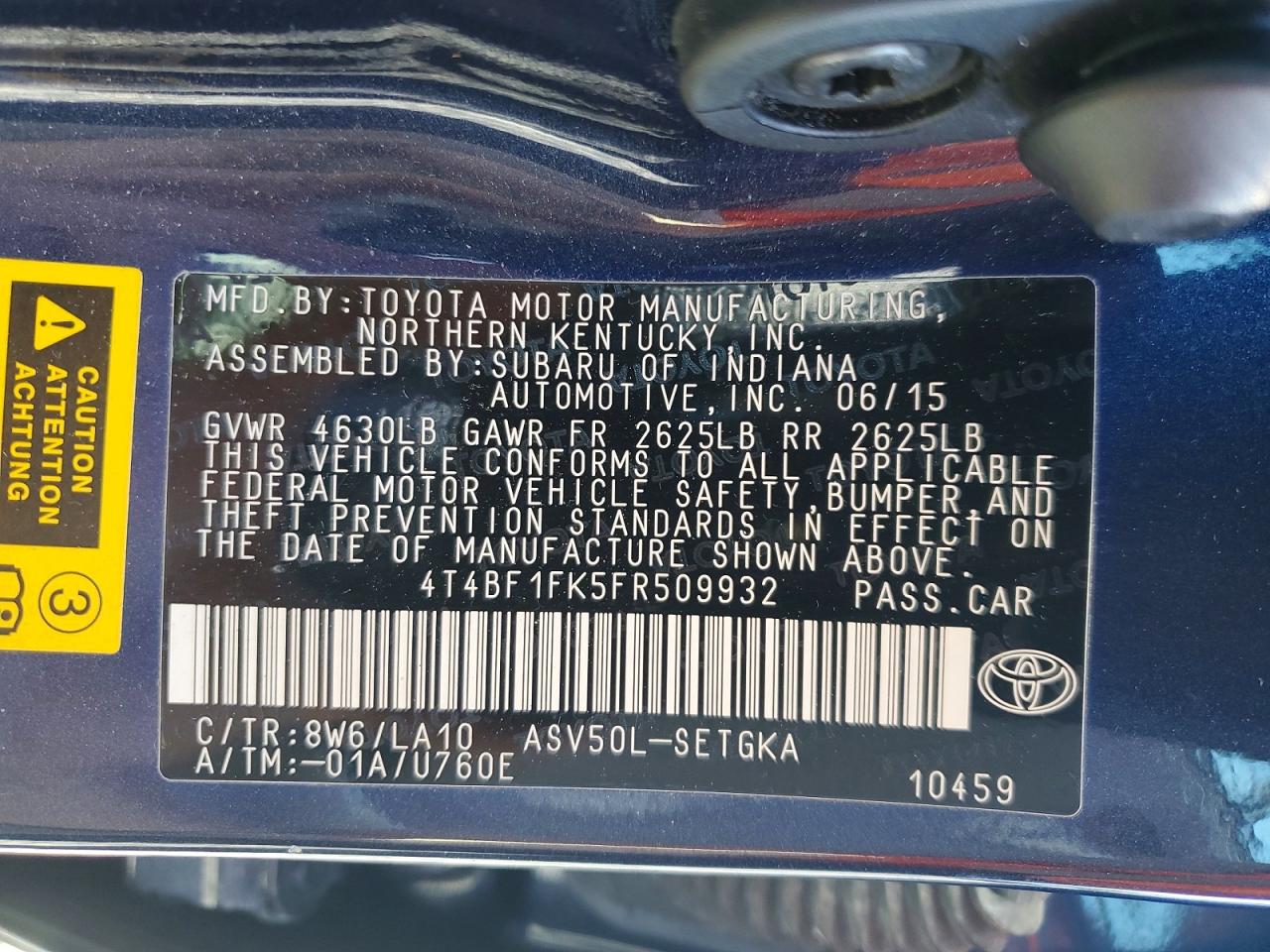 2015 Toyota Camry Xle Blue vin: 4T4BF1FK5FR509932