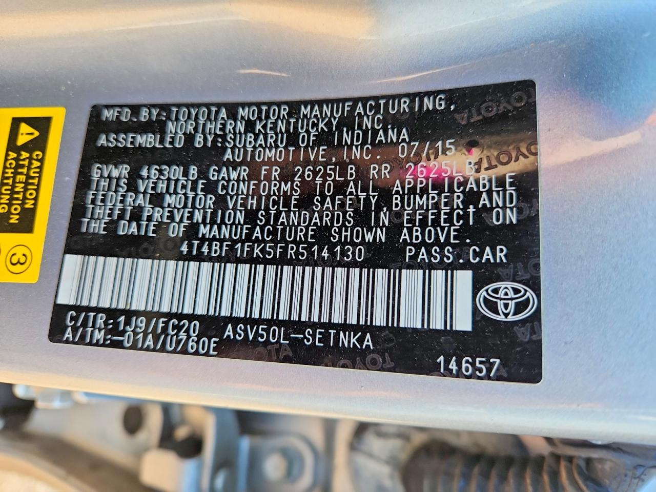 2015 Toyota Camry Le Silver vin: 4T4BF1FK5FR514130